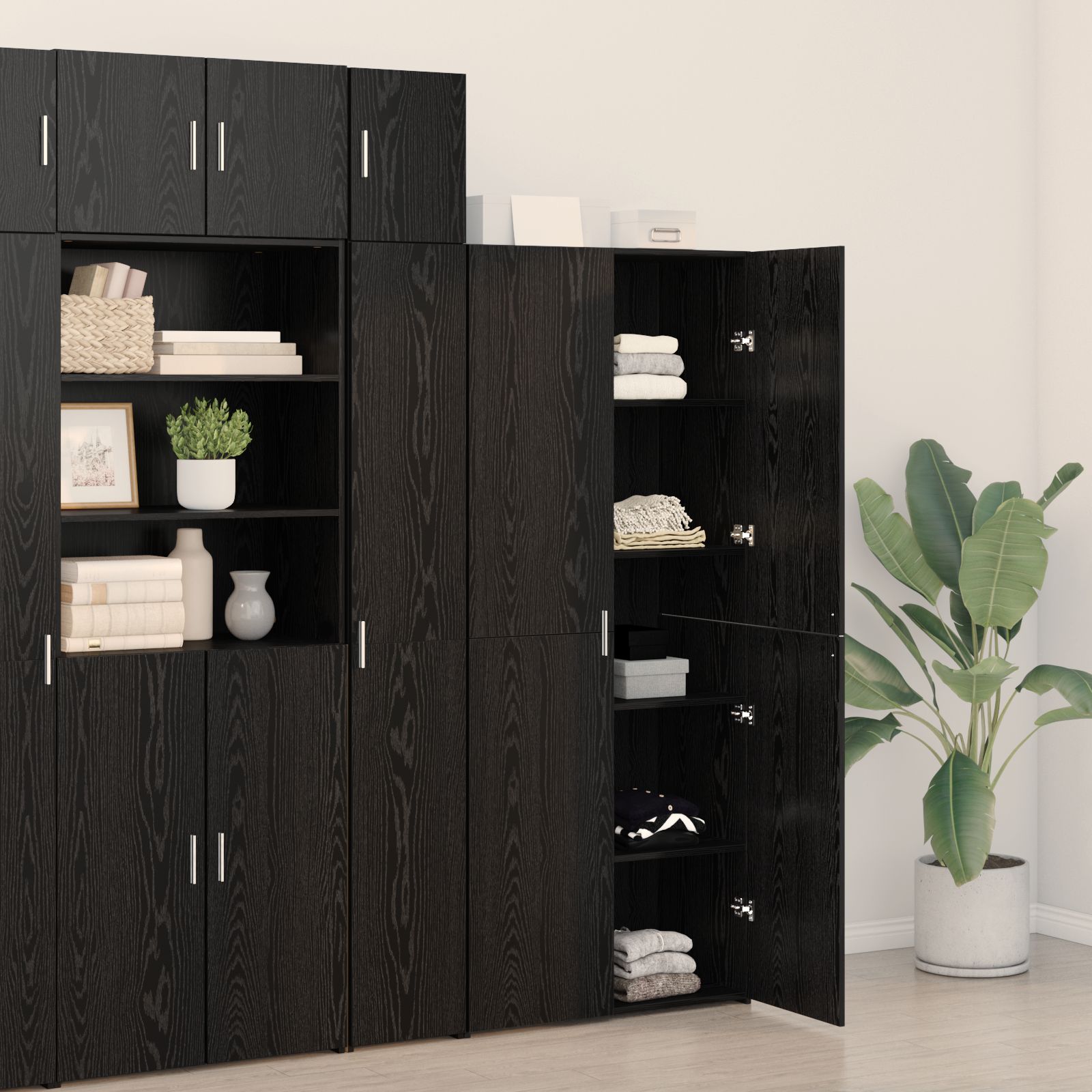 Bufet înalt Stejar negru 40x42.5x185 cm Lemn solid GartenMobel Dekor