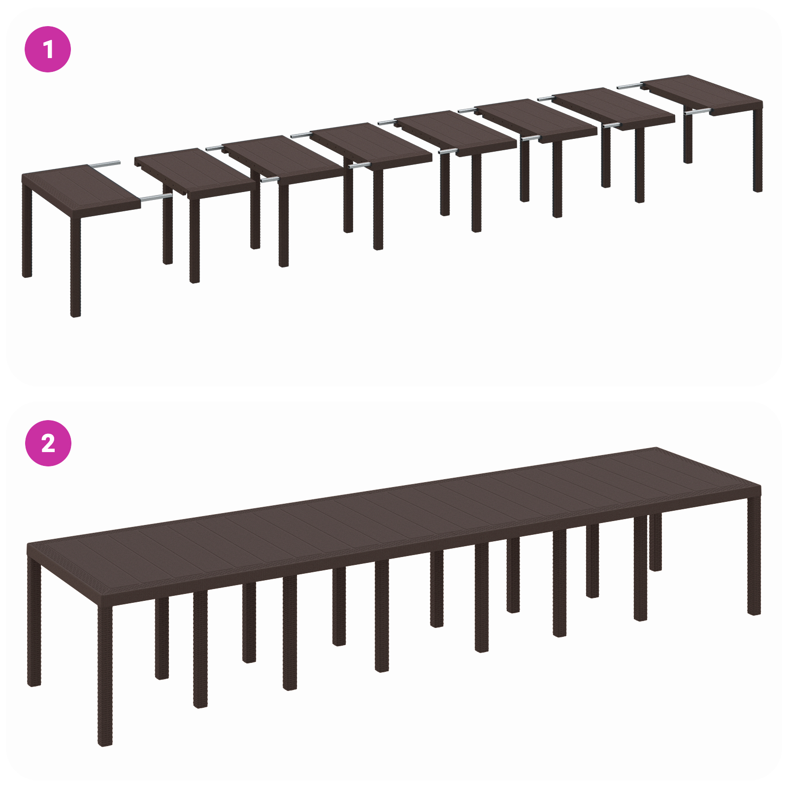 Masă de grădină  Maro 400x100x73 cm Poly Rattan, Masă de grădină  Maro 250x100x73 cm Poly Rattan, Masă de grădină  Maro 150x100x73 cm Poly Rattan GartenMobel Dekor