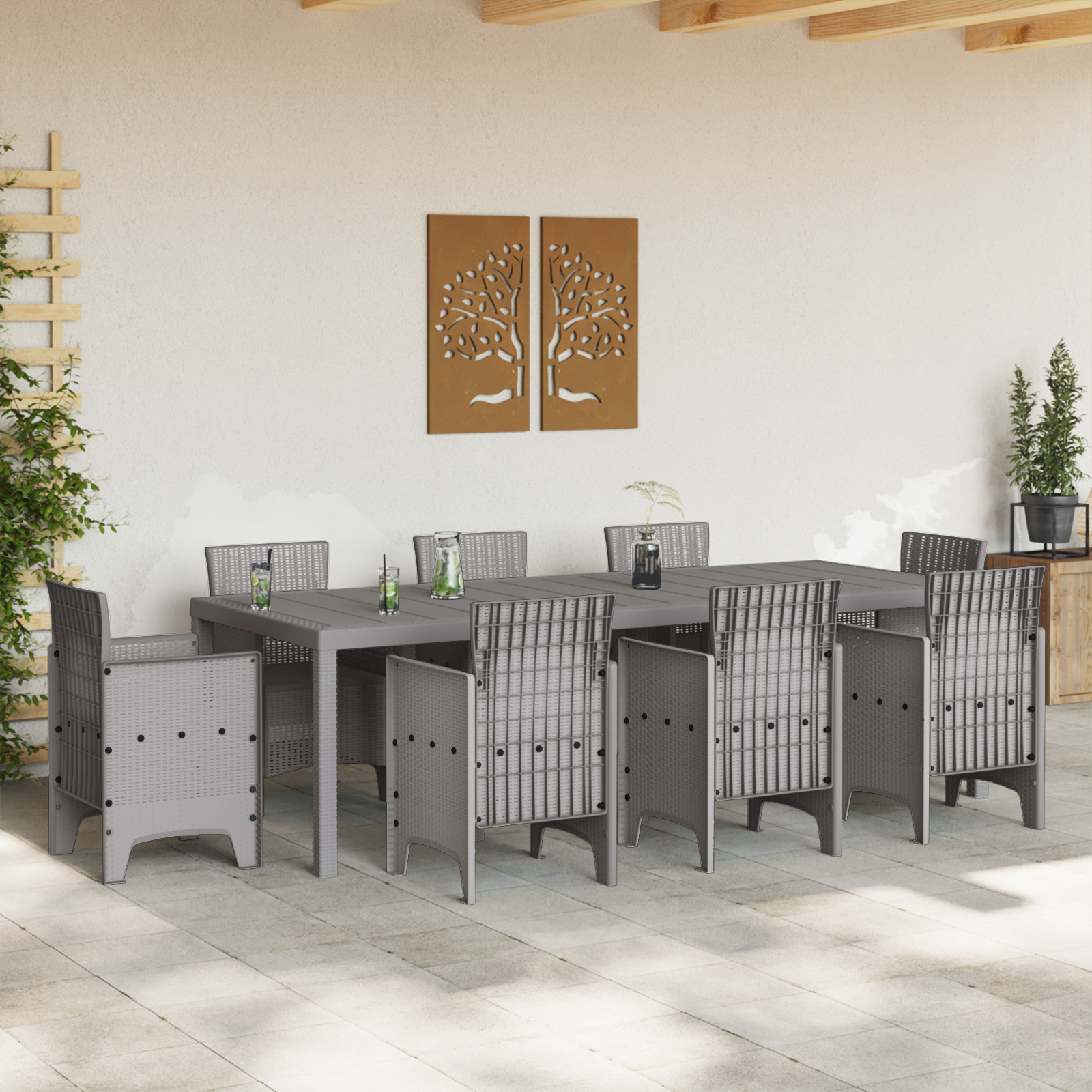 Masă de grădină  gri deschis 250x100x73 cm Poly Rattan, Masă de grădină  gri deschis 100x100x73 cm Poly Rattan, Masă de grădină  gri deschis 150x100x73 cm Poly Rattan GartenMobel Dekor