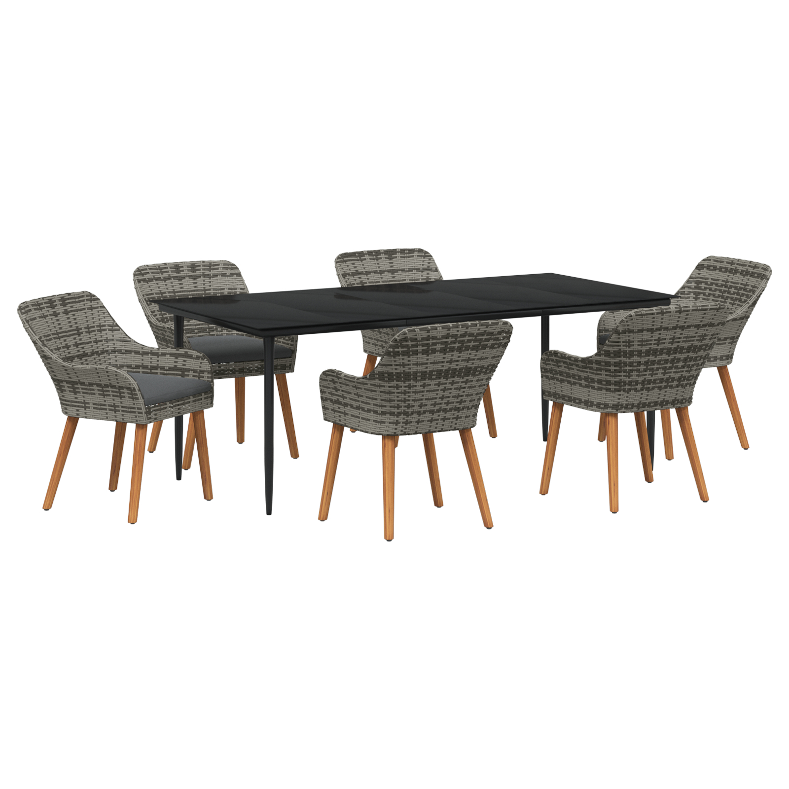 Set Dining Grădină 7 Piese Gri din Ratan Poliester GartenMobel Dekor