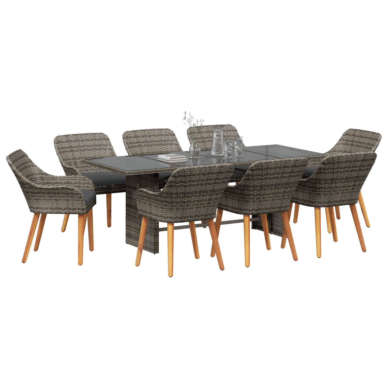 Set de Dining pentru Grădină 9 Piese Gri Poliratan GartenMobel Dekor
