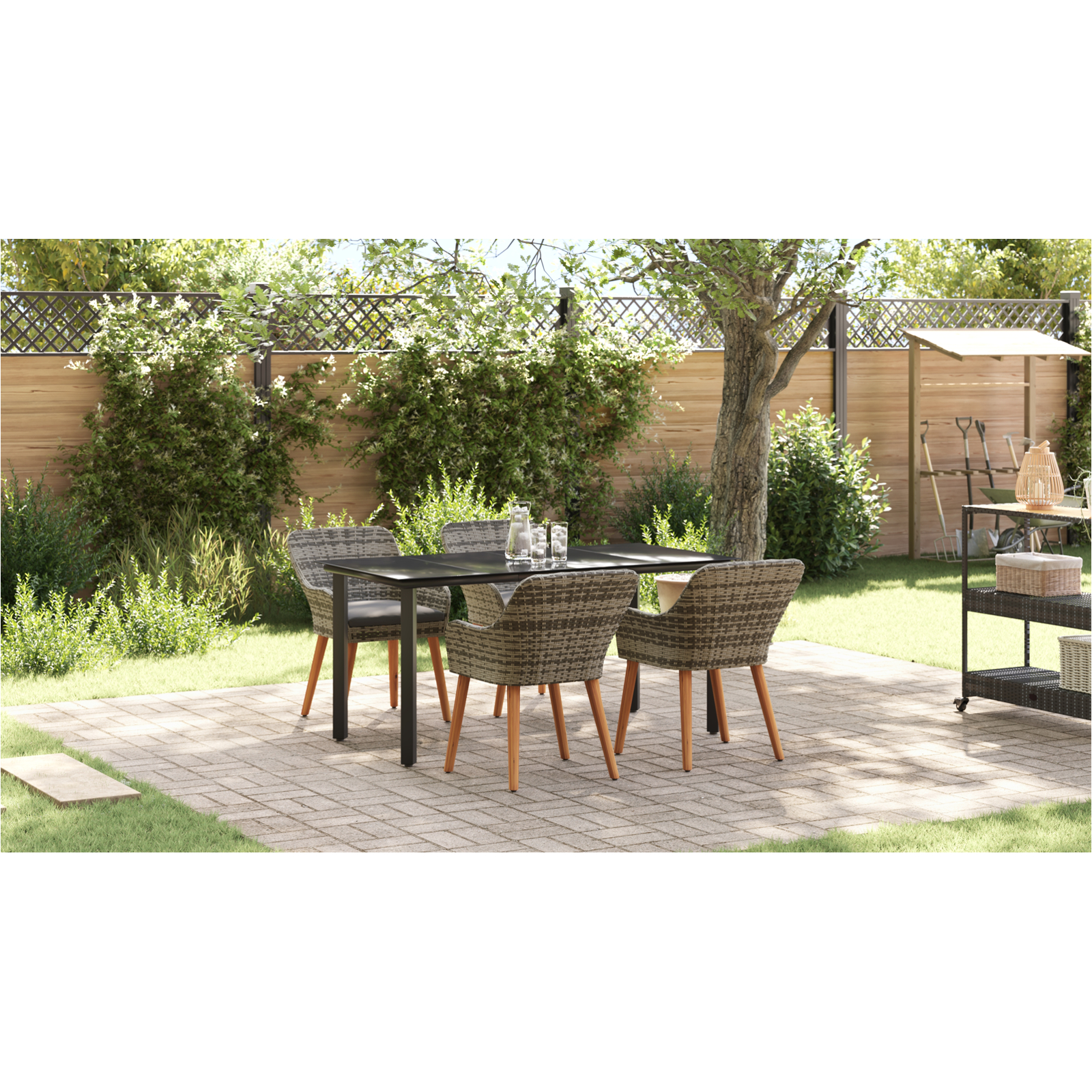Set de Dining pentru Grădină cu 5 Piese Ratan Gri GartenMobel Dekor