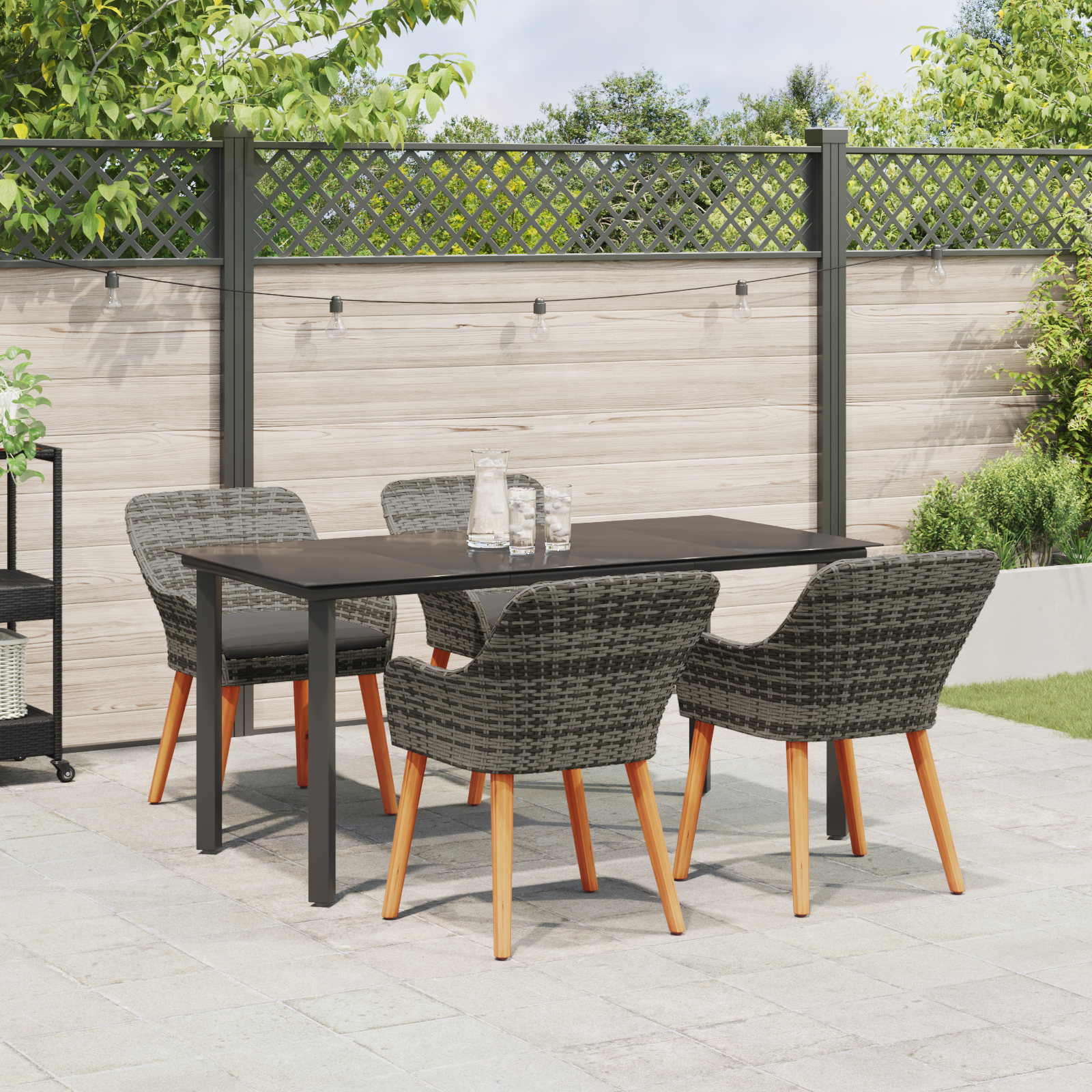 Set de Dining pentru Grădină cu 5 Piese Ratan Gri GartenMobel Dekor