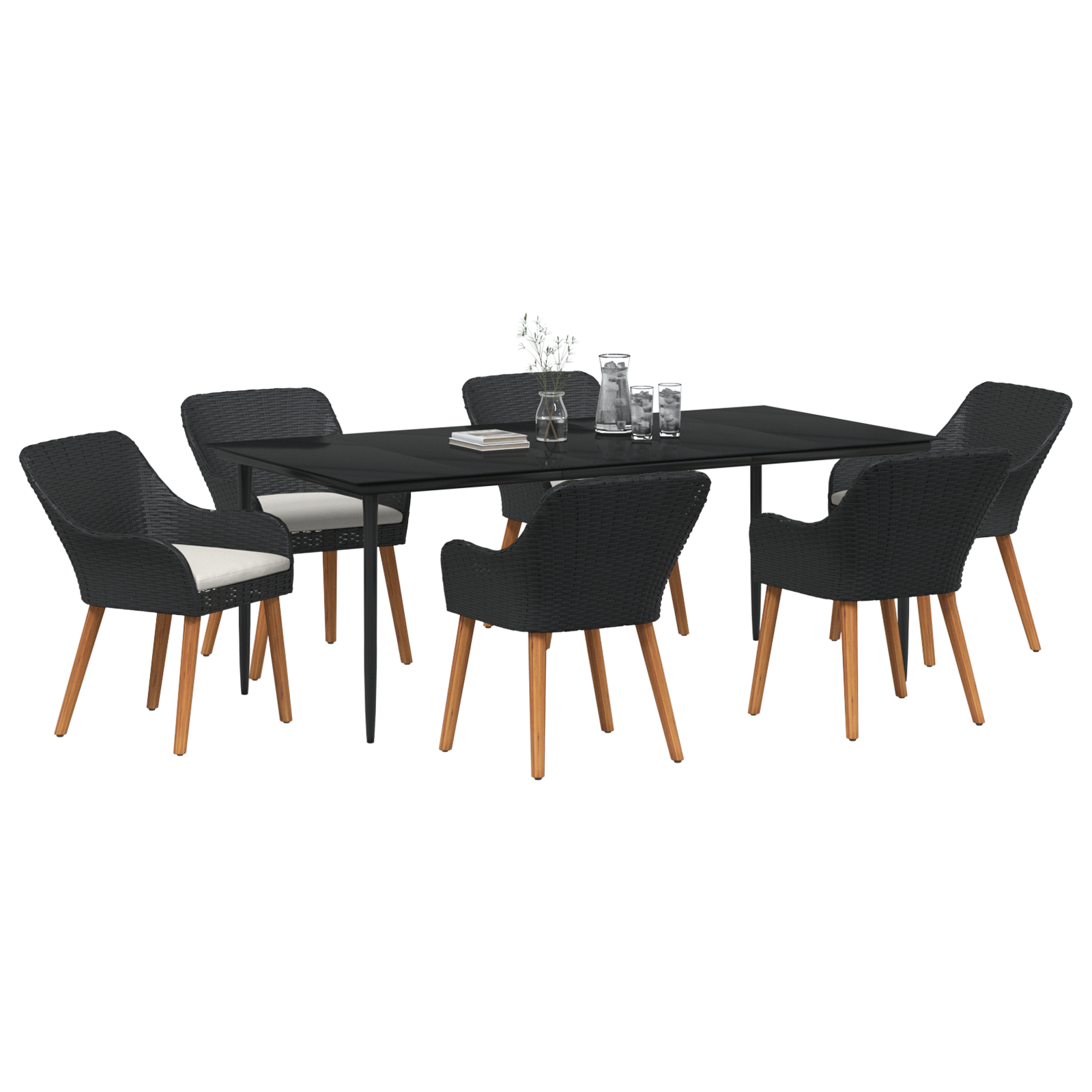 Set de Dining pentru Grădină de 7 Piese Negru din Poliratan GartenMobel Dekor