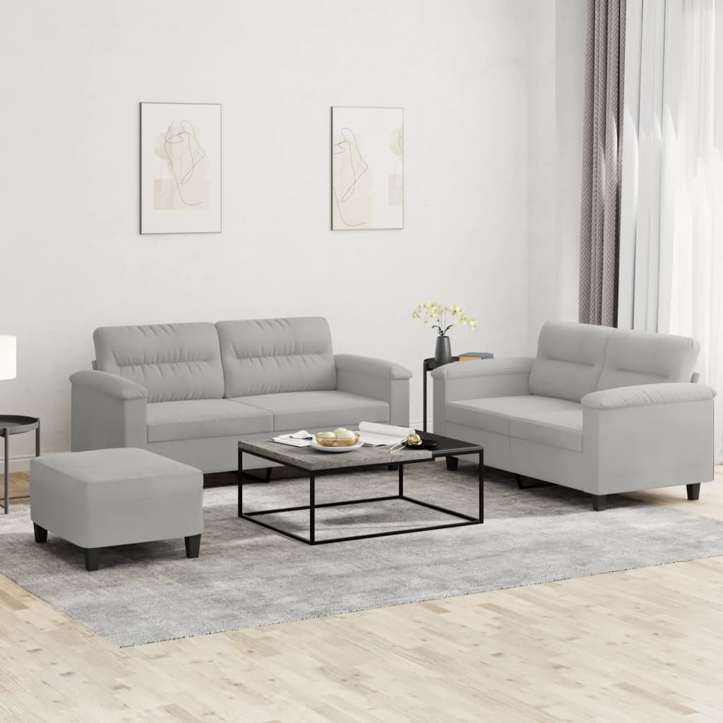 Set de canapele cu perne, 3 piese, gri deschis, microfibră GartenMobel Dekor