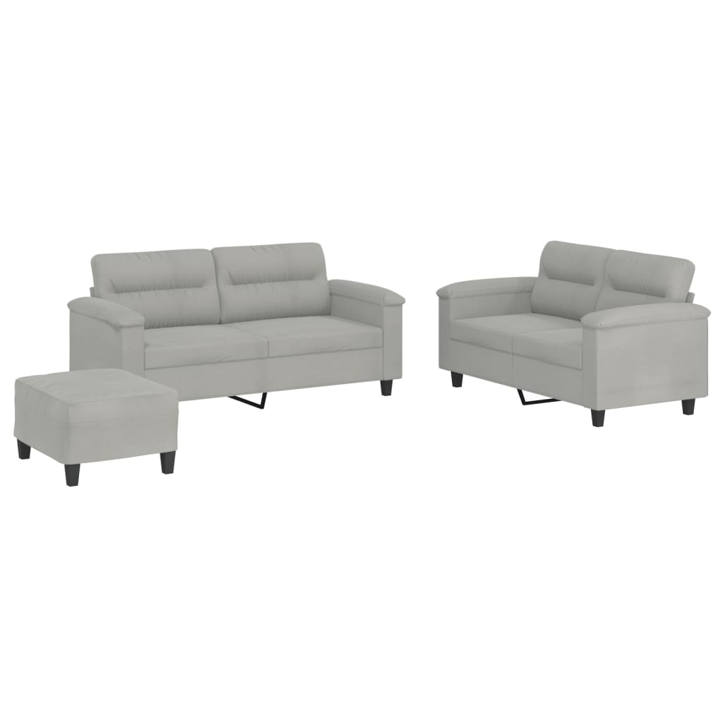 Set de canapele cu perne, 3 piese, gri deschis, microfibră GartenMobel Dekor