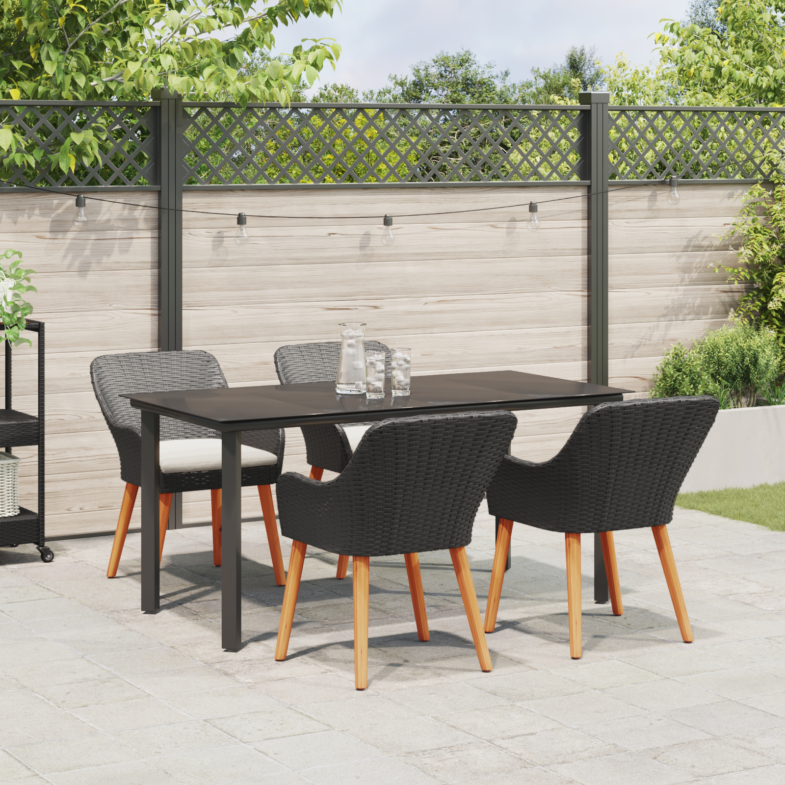 Set de dining de 5 piese Negru Poliratan GartenMobel Dekor