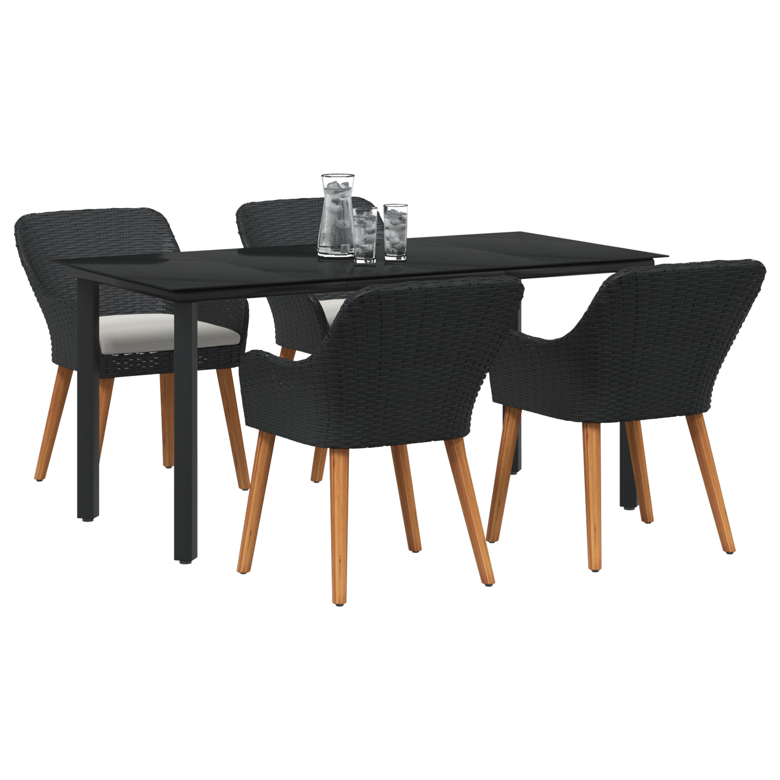 Set de dining de 5 piese Negru Poliratan GartenMobel Dekor