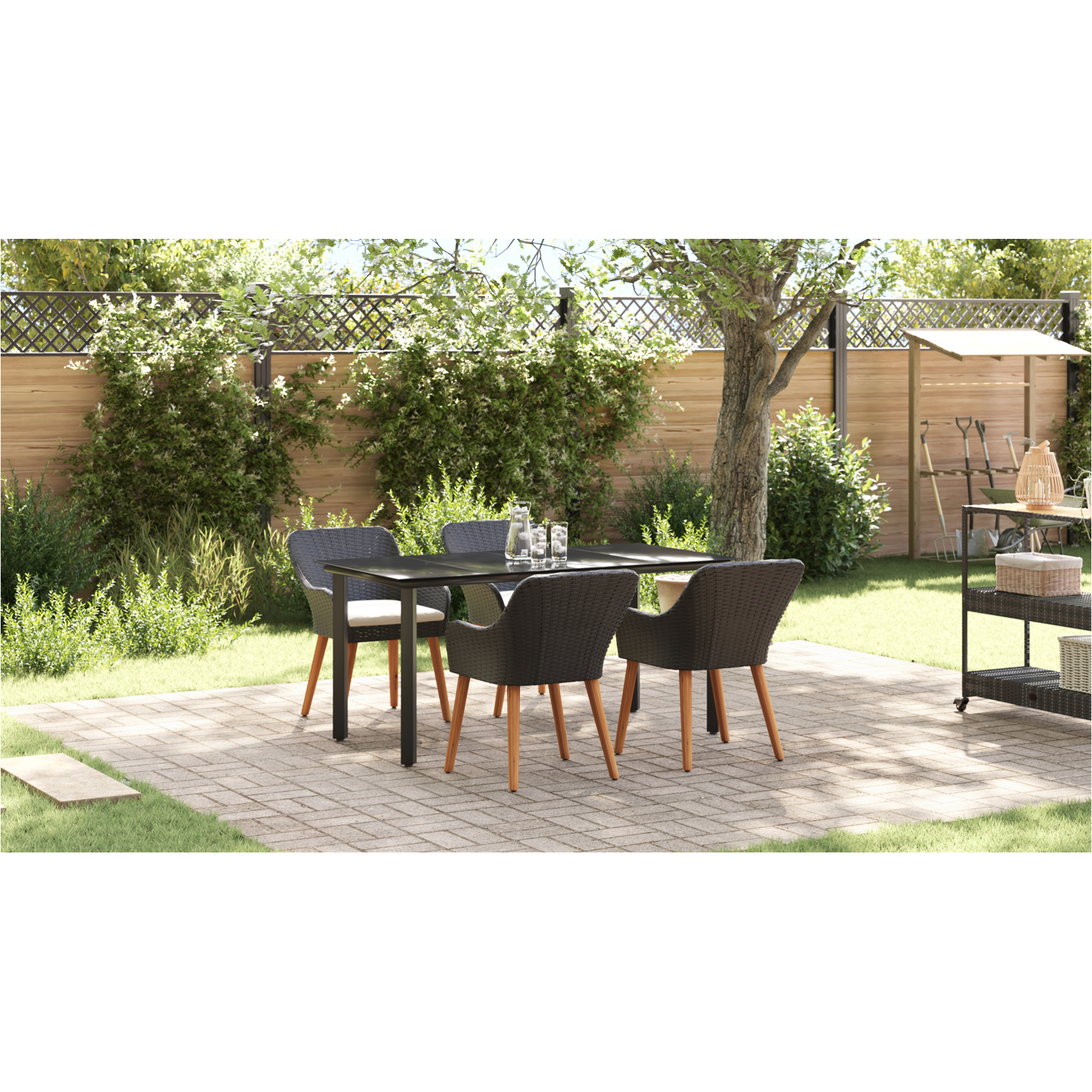 Set de dining de 5 piese Negru Poliratan GartenMobel Dekor