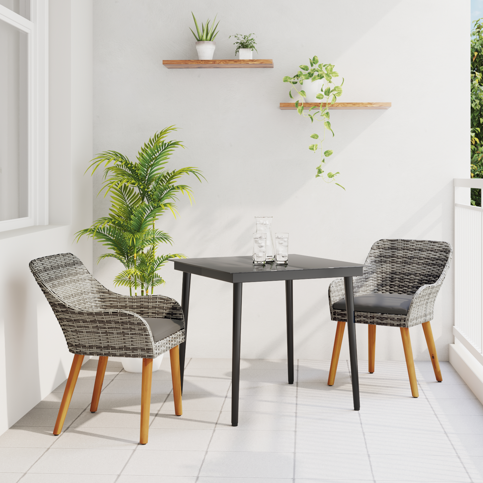 Set de dining pentru grădină 3 piese gri din ratan poliester GartenMobel Dekor