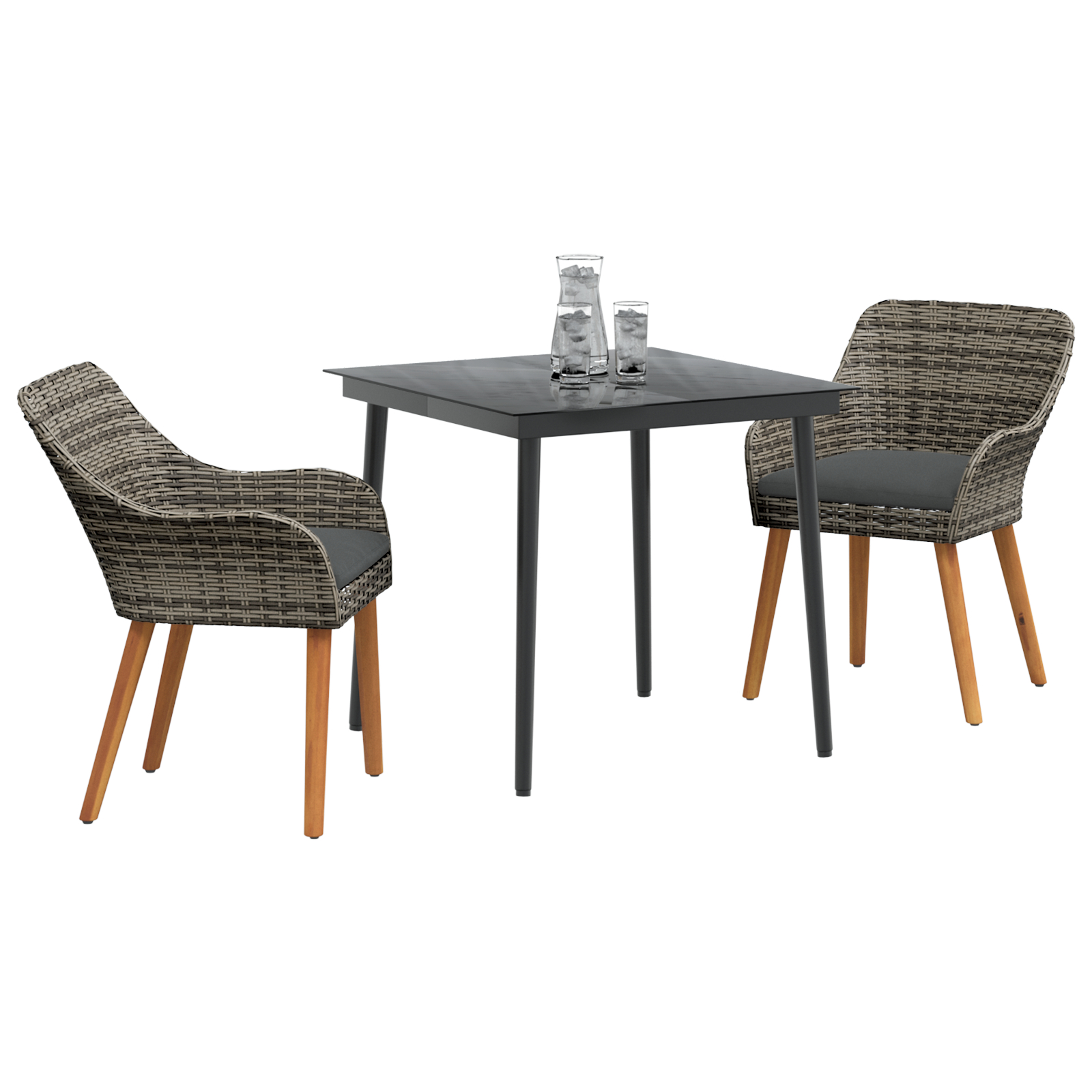 Set de dining pentru grădină 3 piese gri din ratan poliester GartenMobel Dekor