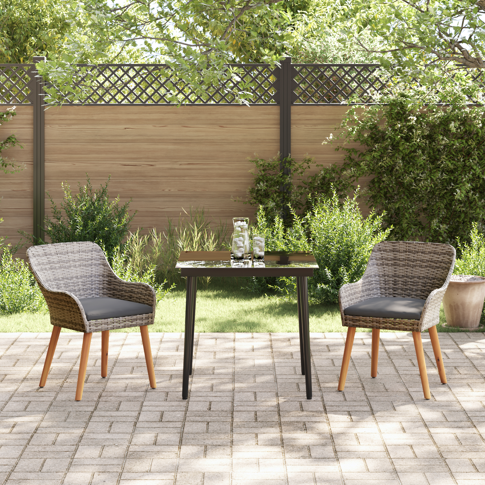 Set de dining pentru grădină 3 piese gri din ratan poliester GartenMobel Dekor