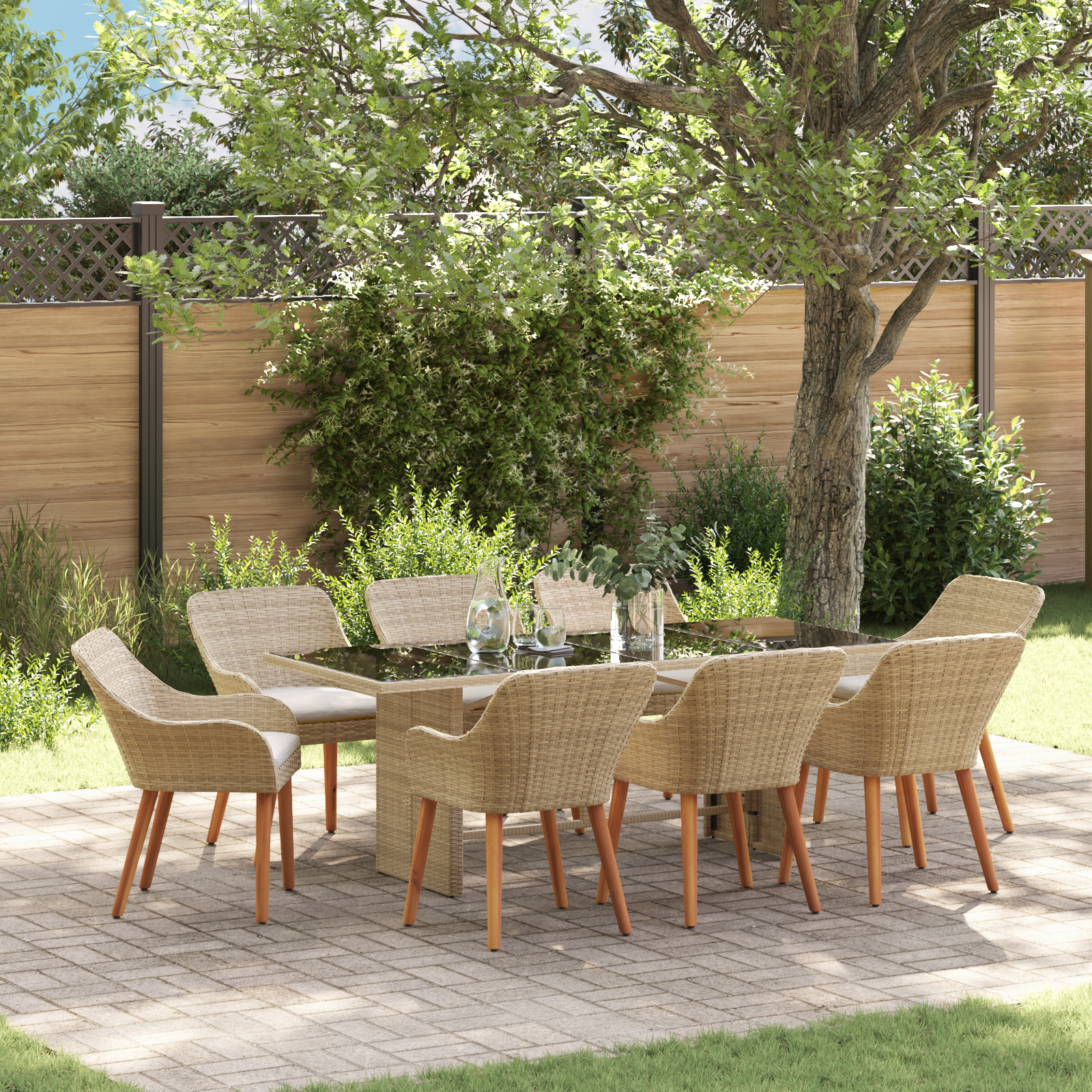 Set de dining pentru grădină 9 piese bej din rattan polimeric GartenMobel Dekor