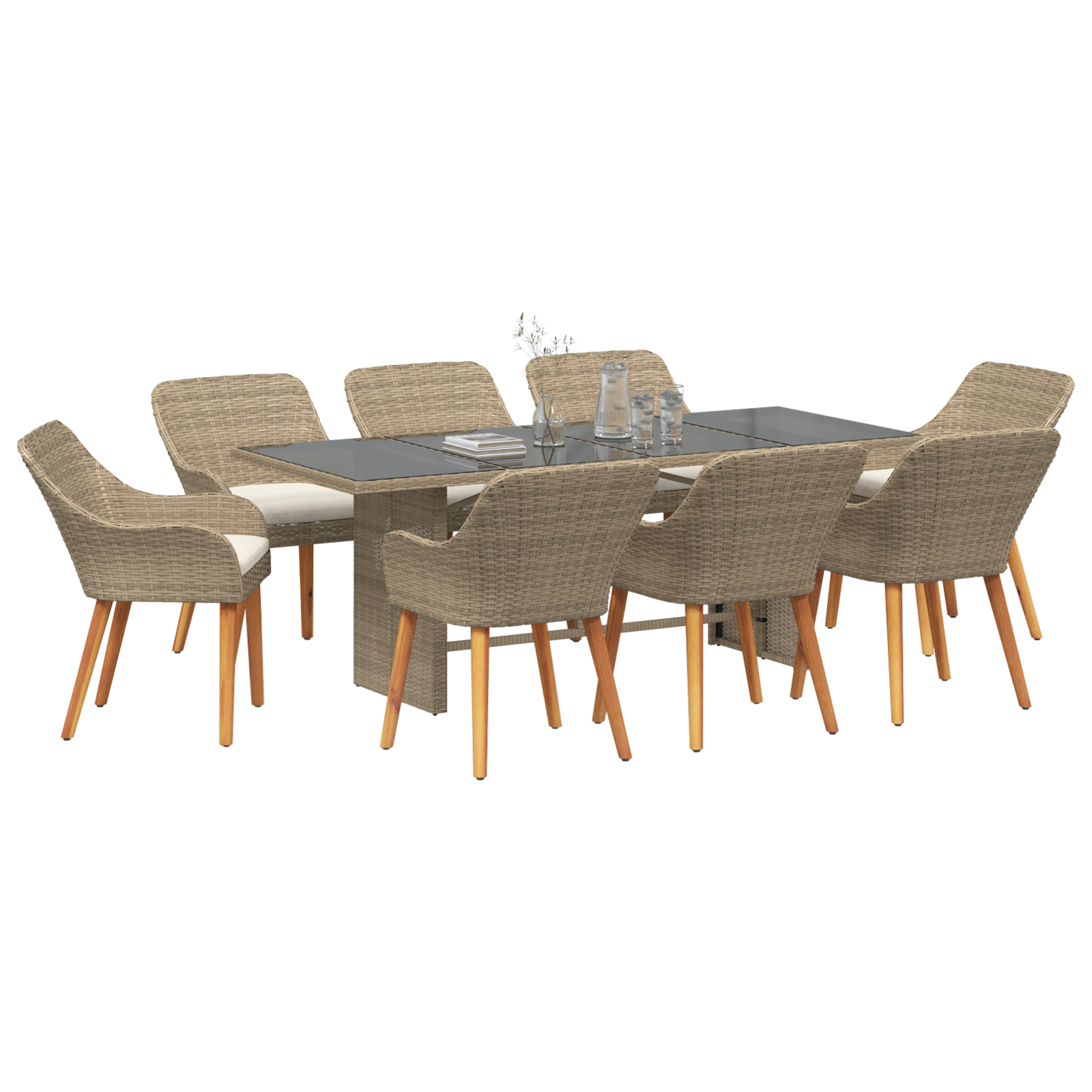 Set de dining pentru grădină 9 piese bej din rattan polimeric GartenMobel Dekor