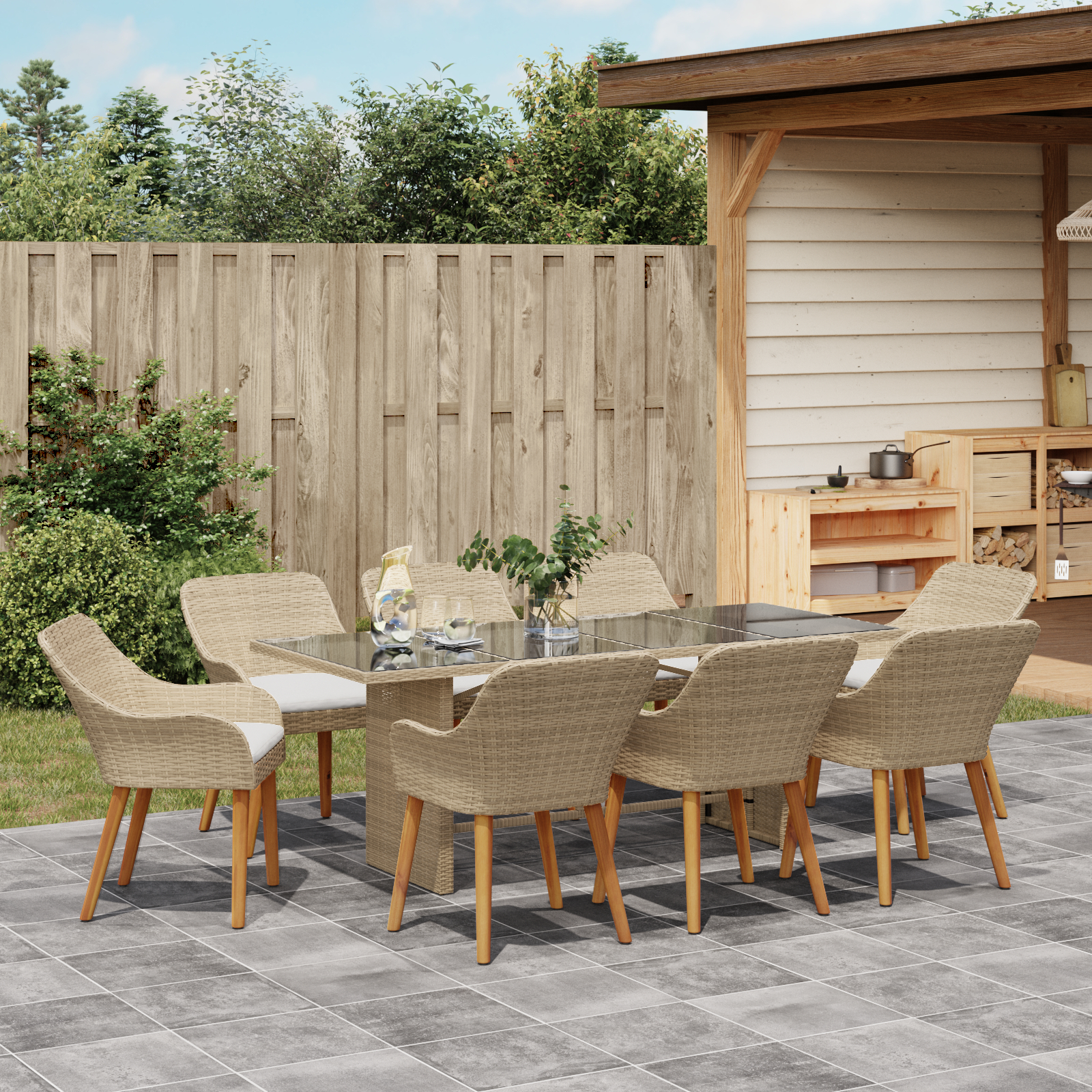 Set de dining pentru grădină 9 piese bej din rattan polimeric GartenMobel Dekor