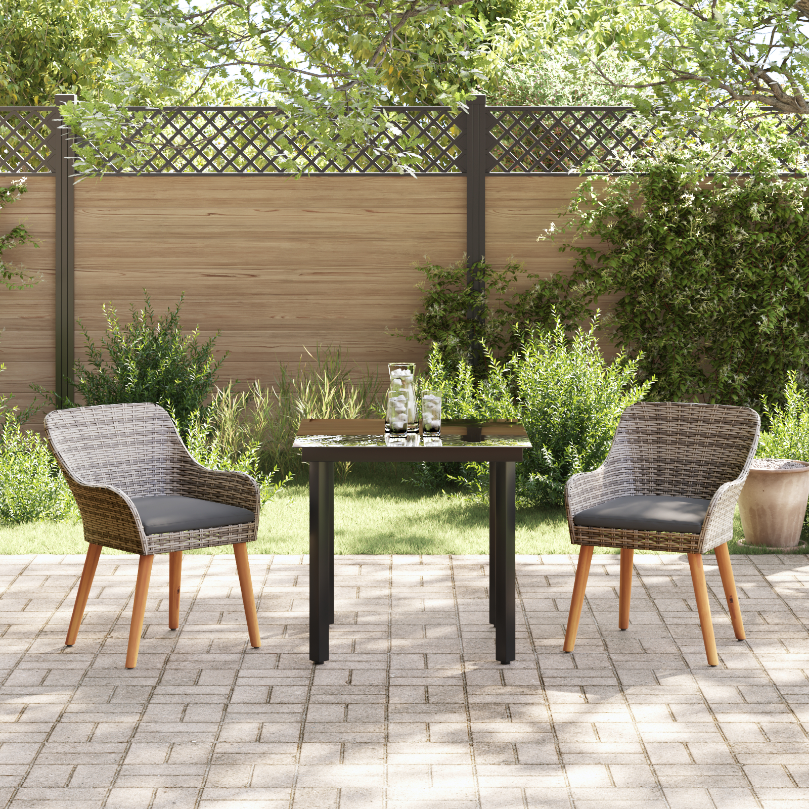 Set de dining pentru grădină cu 3 piese Ratan Polimer Gri GartenMobel Dekor