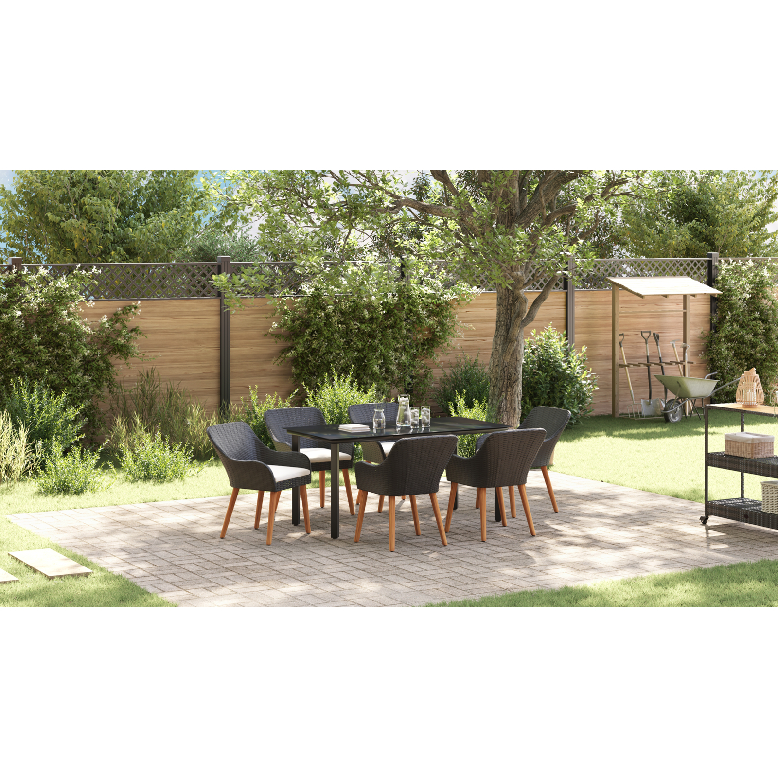 Set de dining pentru grădină cu 7 piese din poli ratan negru GartenMobel Dekor