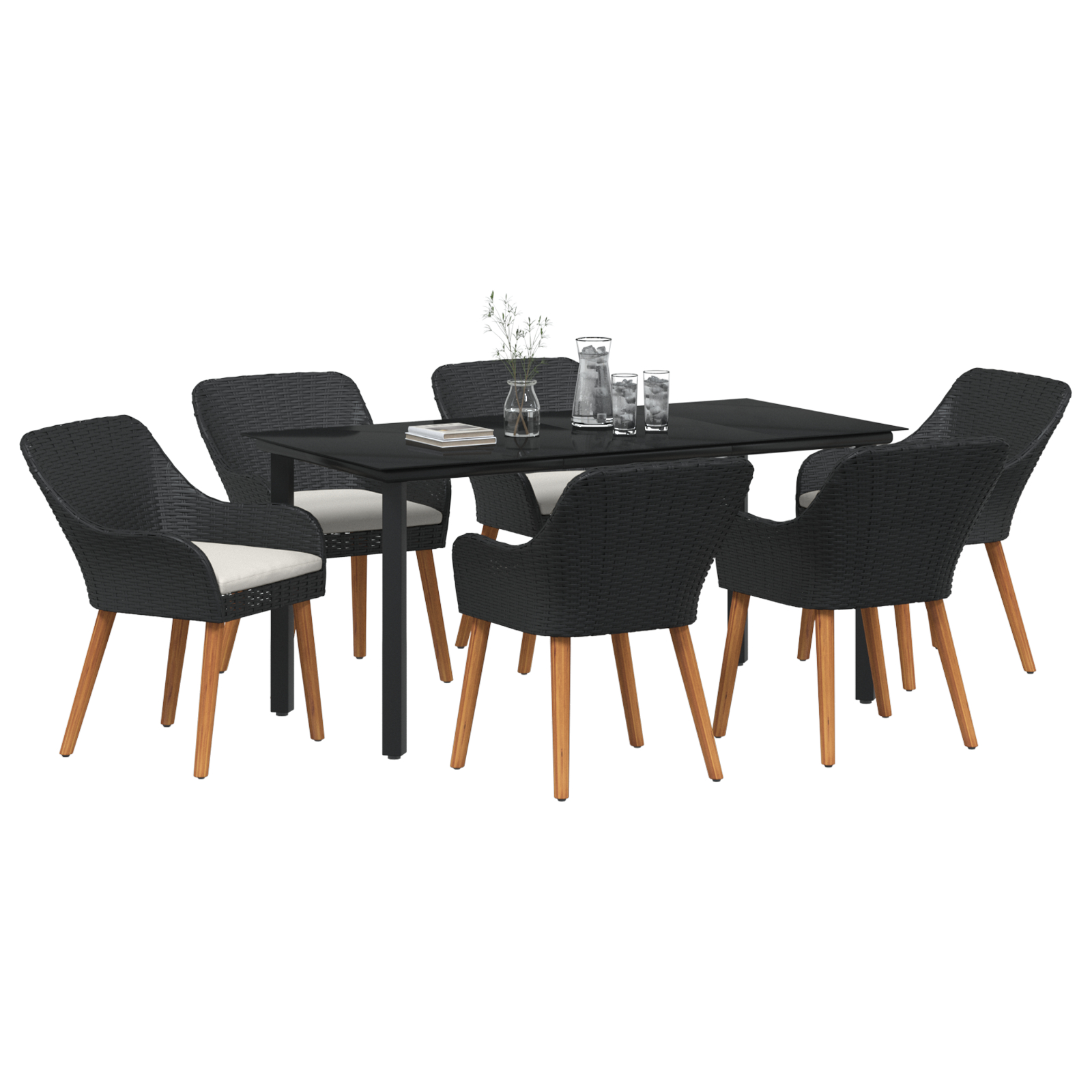Set de dining pentru grădină cu 7 piese din poli ratan negru GartenMobel Dekor