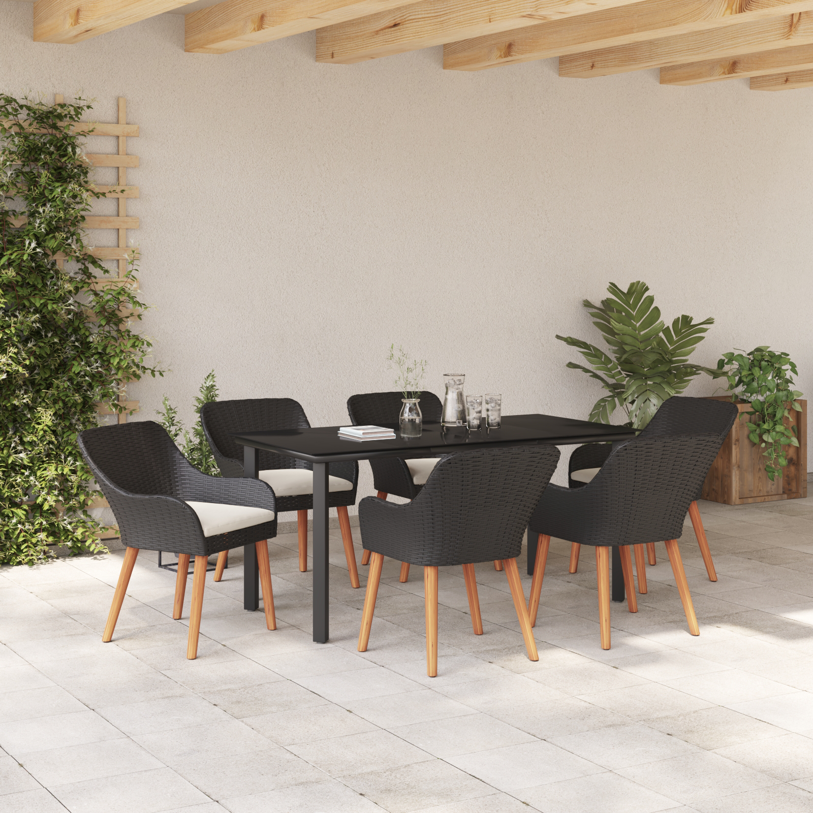 Set de dining pentru grădină cu 7 piese din poli ratan negru GartenMobel Dekor