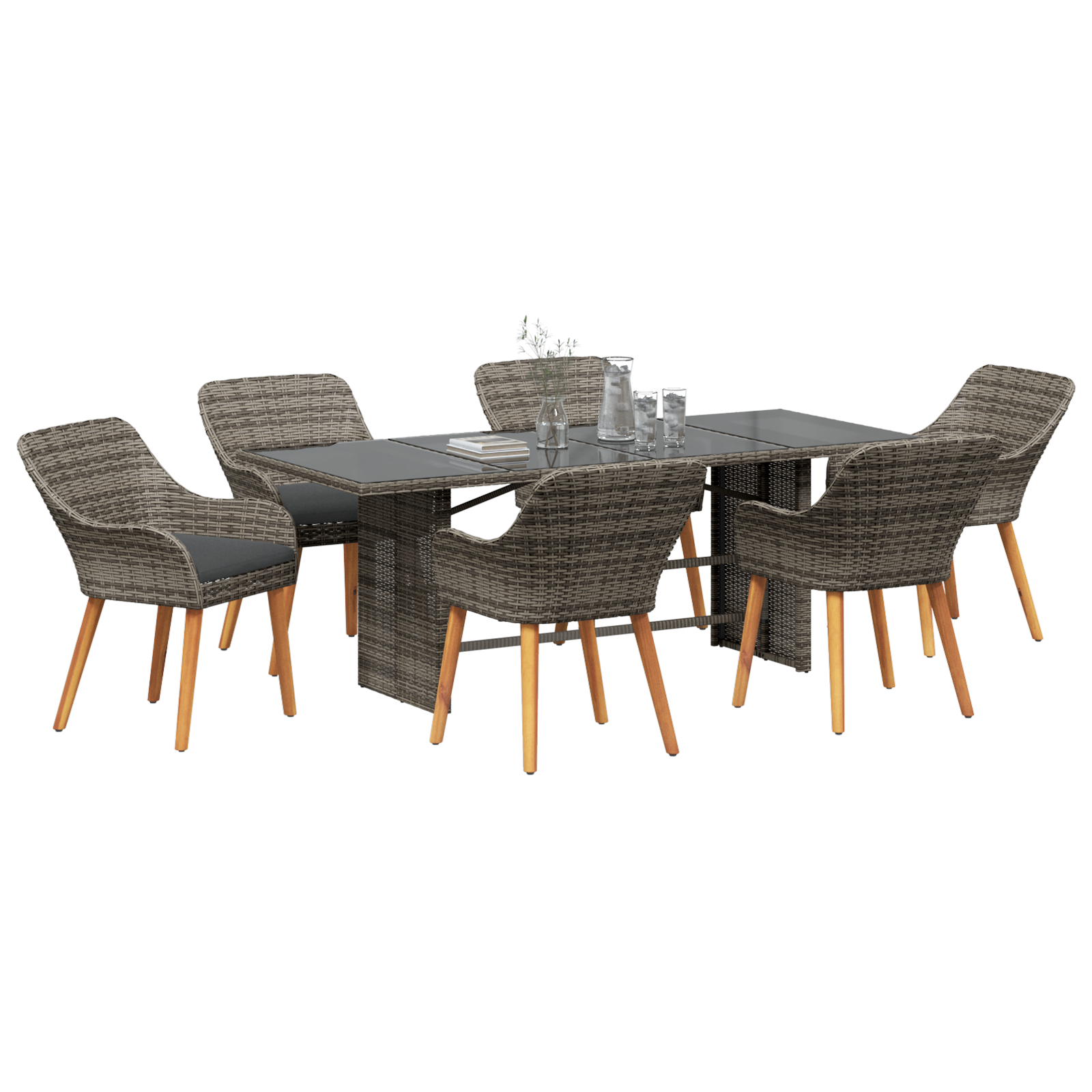 Set de dining pentru grădină cu 7 piese din ratan gri GartenMobel Dekor