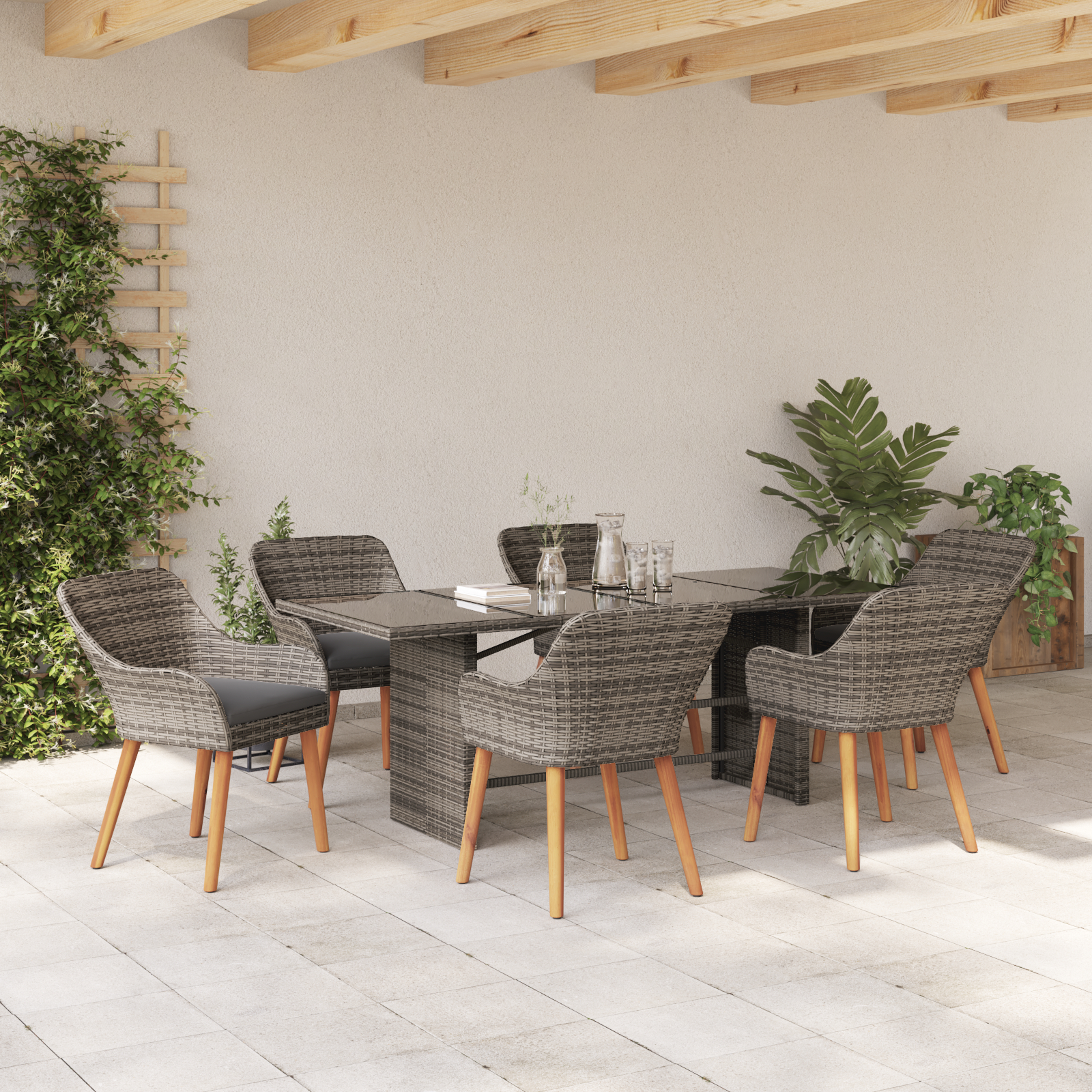 Set de dining pentru grădină cu 7 piese din ratan gri GartenMobel Dekor