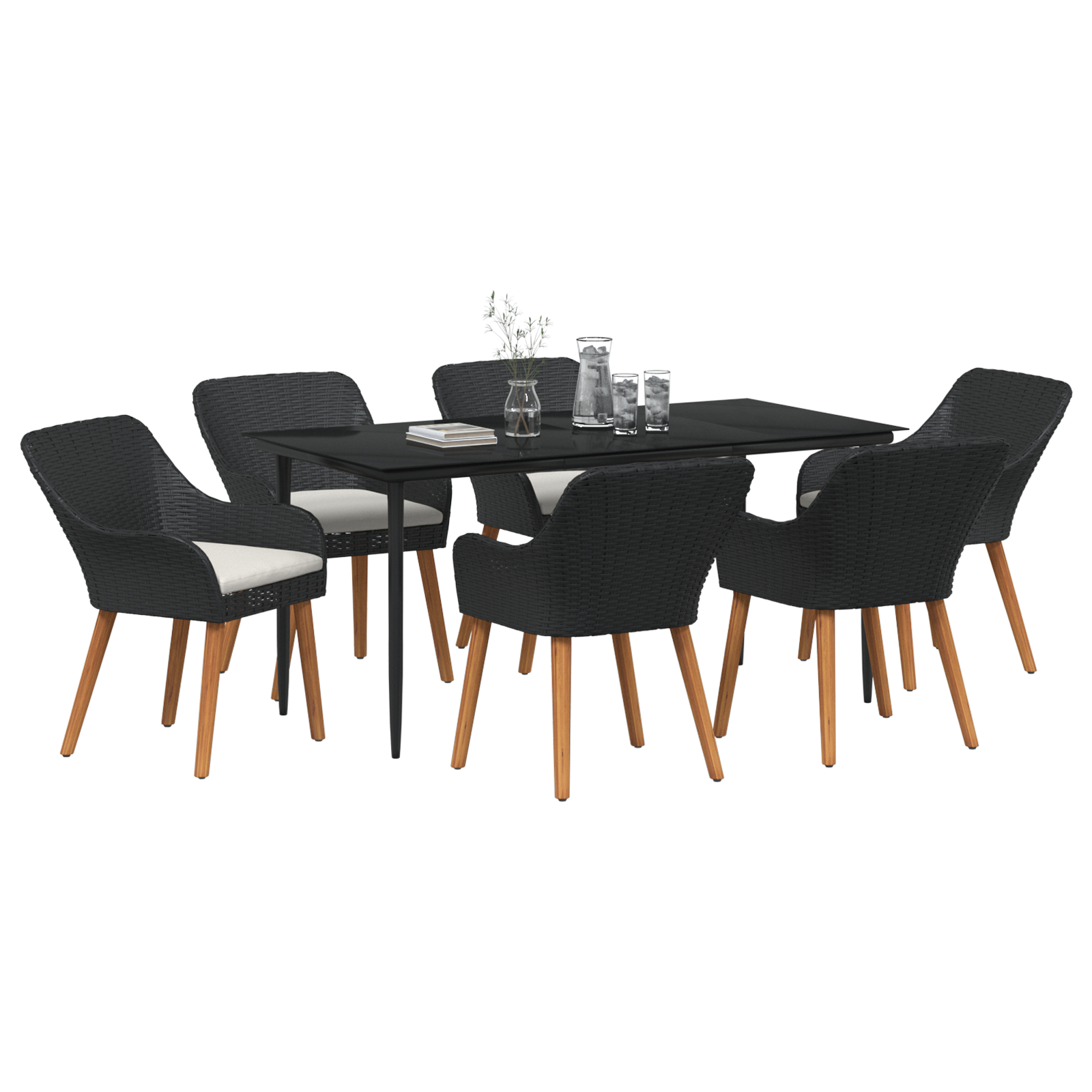 Set de dining pentru grădină cu 7 piese din ratan poliester negru GartenMobel Dekor
