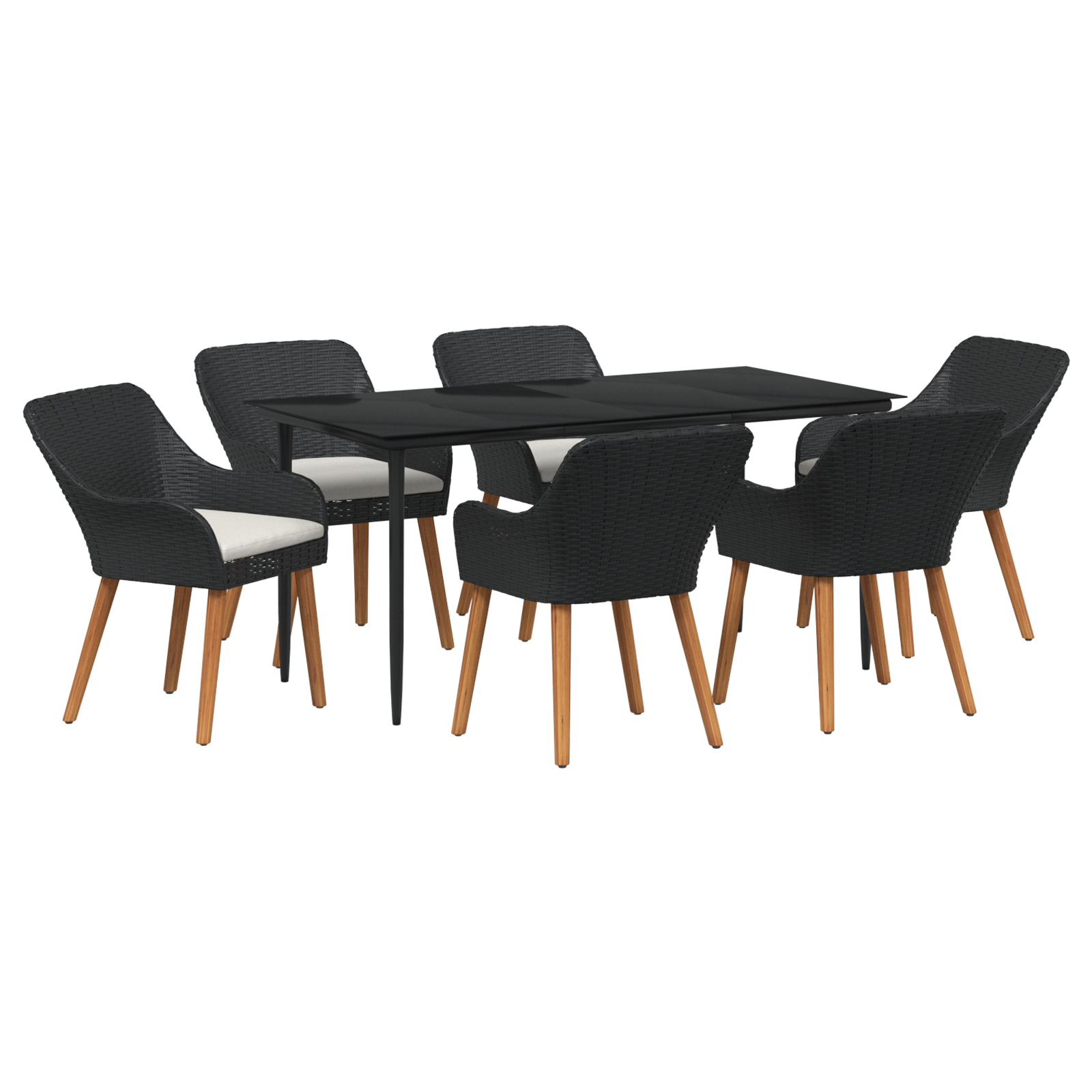Set de dining pentru grădină cu 7 piese din ratan poliester negru GartenMobel Dekor