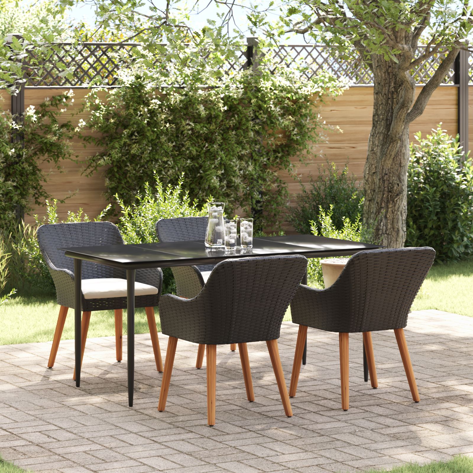 Set de dining pentru grădină de 5 piese din ratan negru GartenMobel Dekor