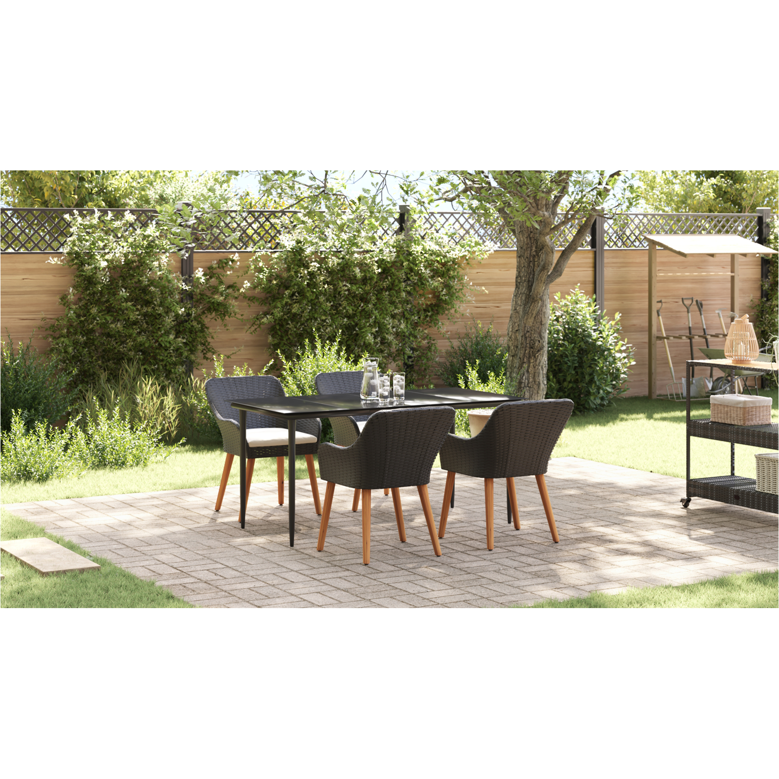 Set de dining pentru grădină de 5 piese din ratan negru GartenMobel Dekor