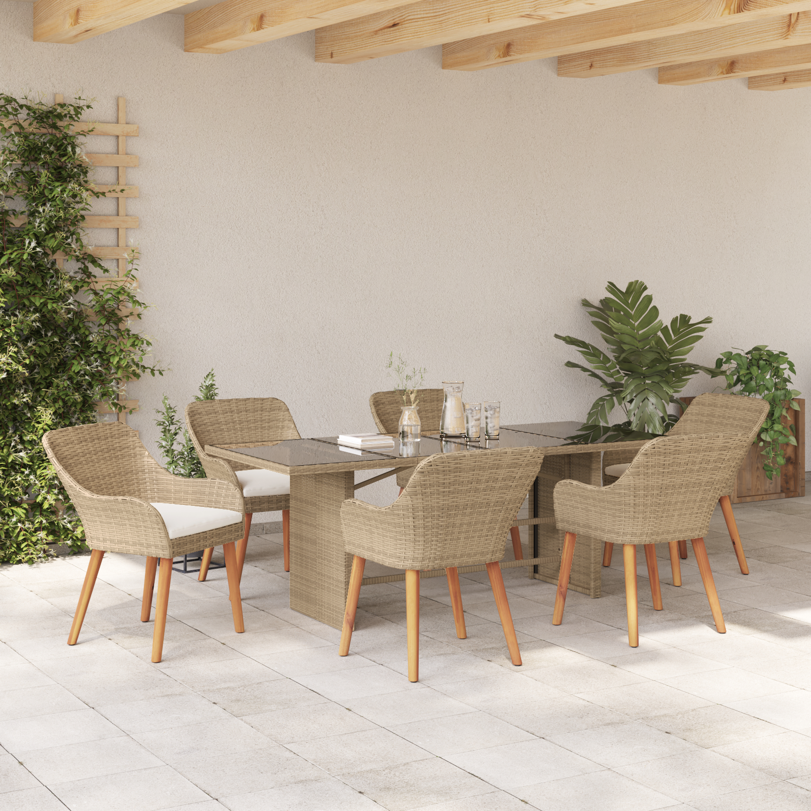 Set de dining pentru grădină de 7 piese Bej din ratan sintetic GartenMobel Dekor