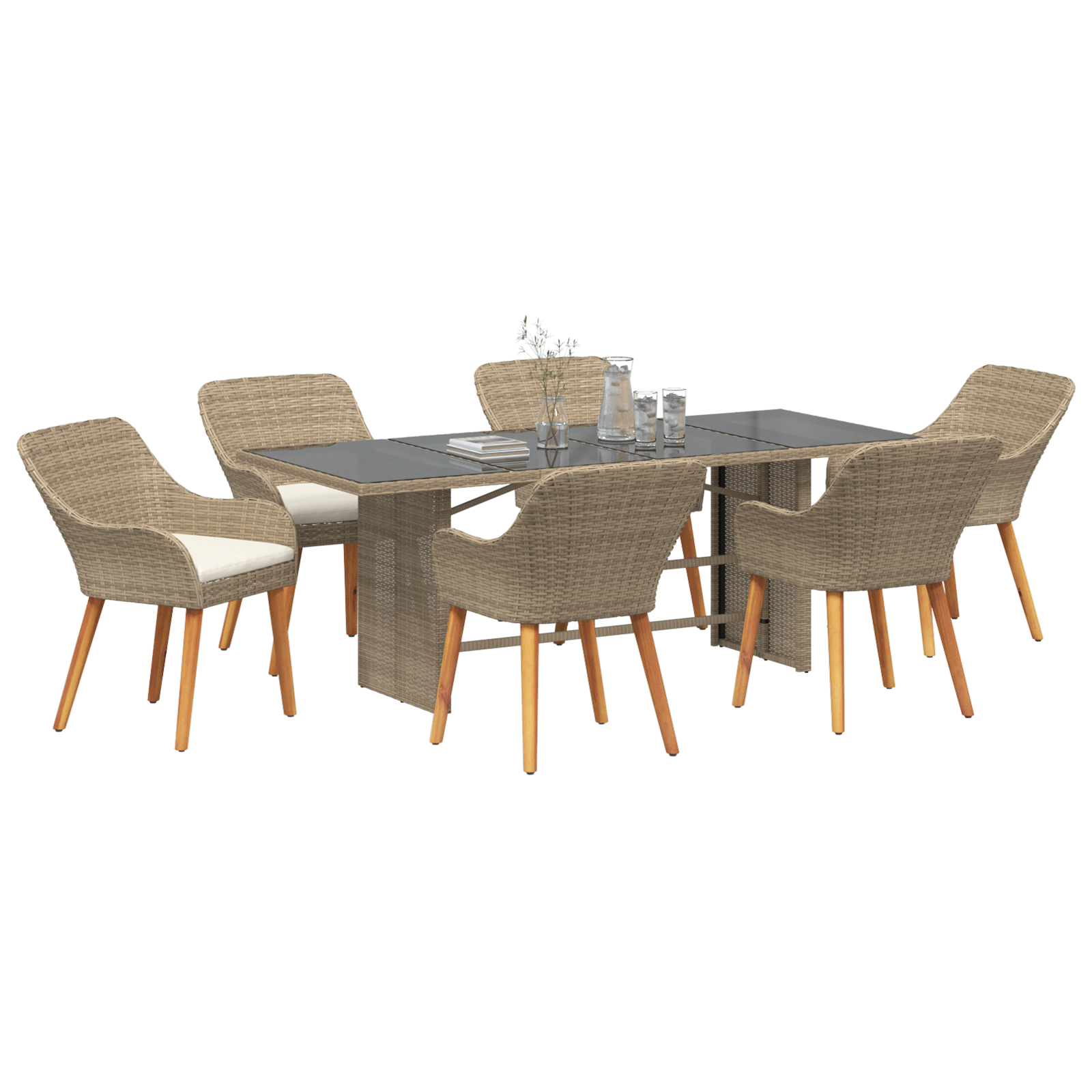Set de dining pentru grădină de 7 piese Bej din ratan sintetic GartenMobel Dekor