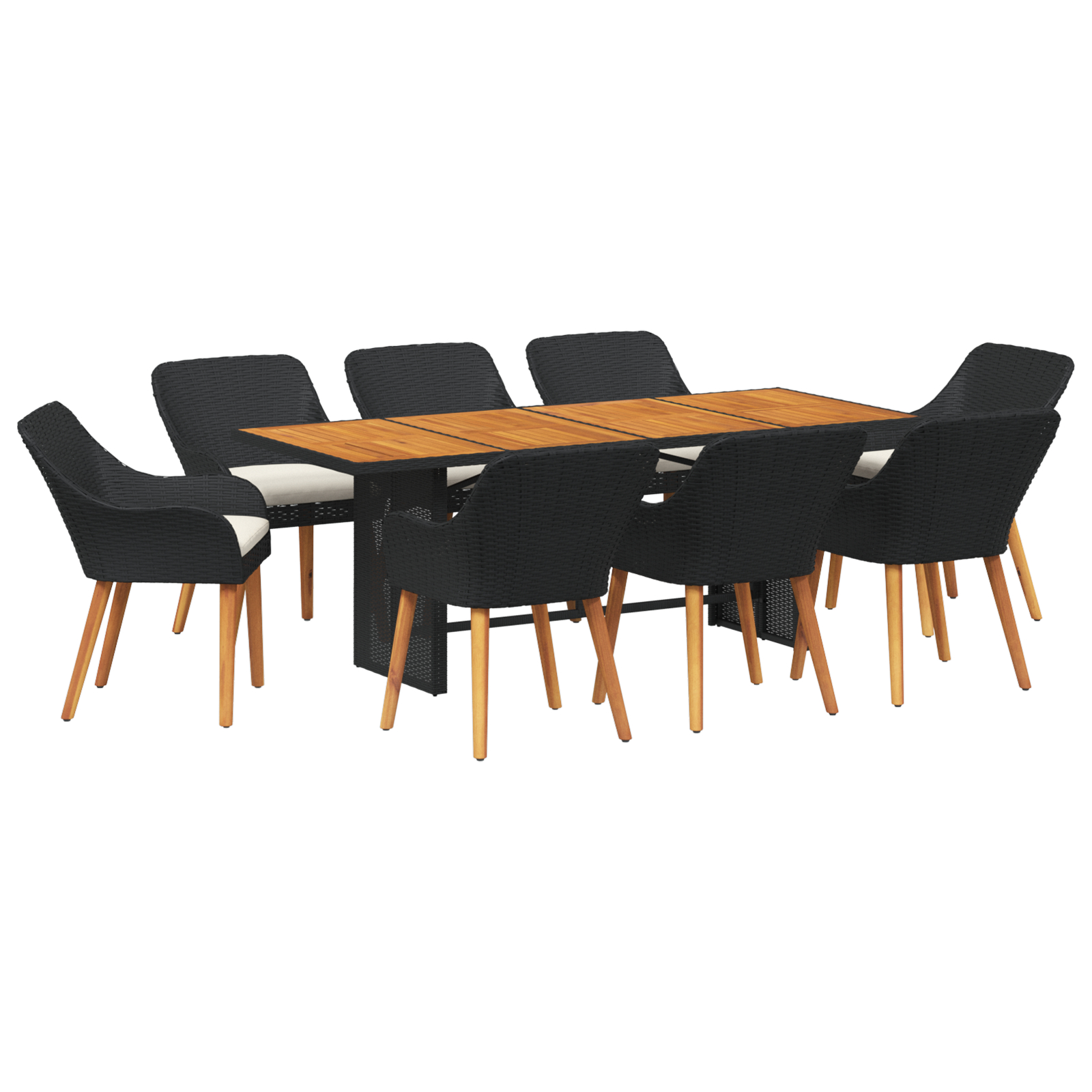 Set de mese pentru grădină 9 piese Ratan Poly Negru GartenMobel Dekor