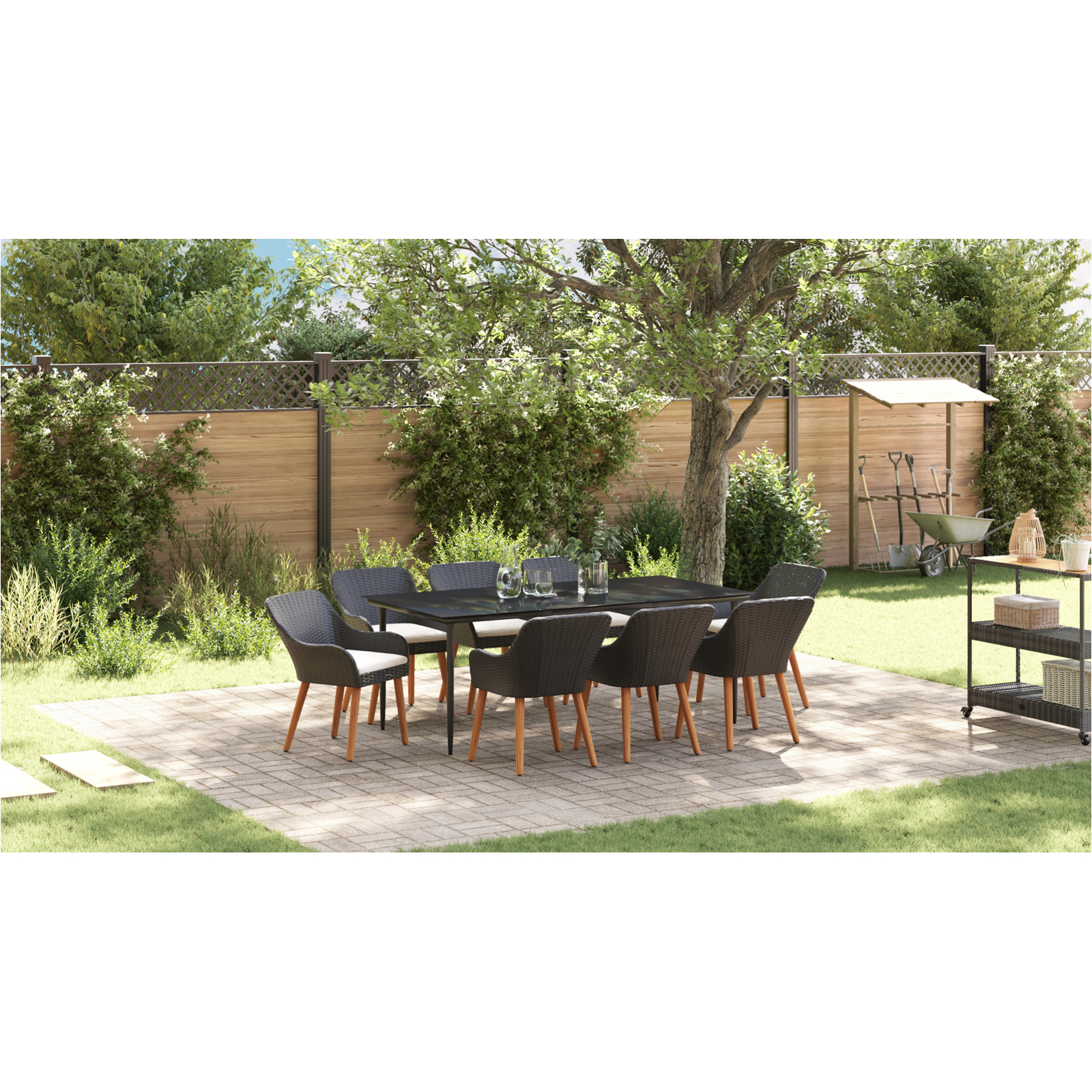 Set dining grădină 9 piese Poliratan Negru GartenMobel Dekor