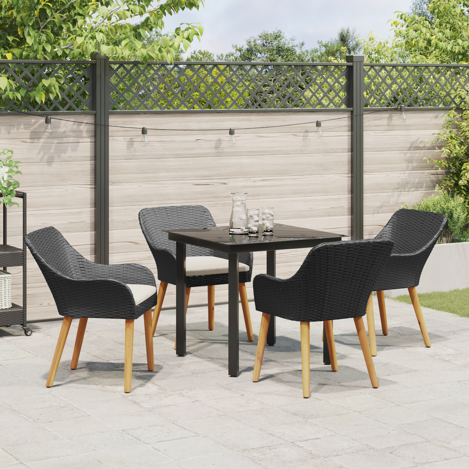 Set mese grădină 5 piese Negru Ratan Poly GartenMobel Dekor
