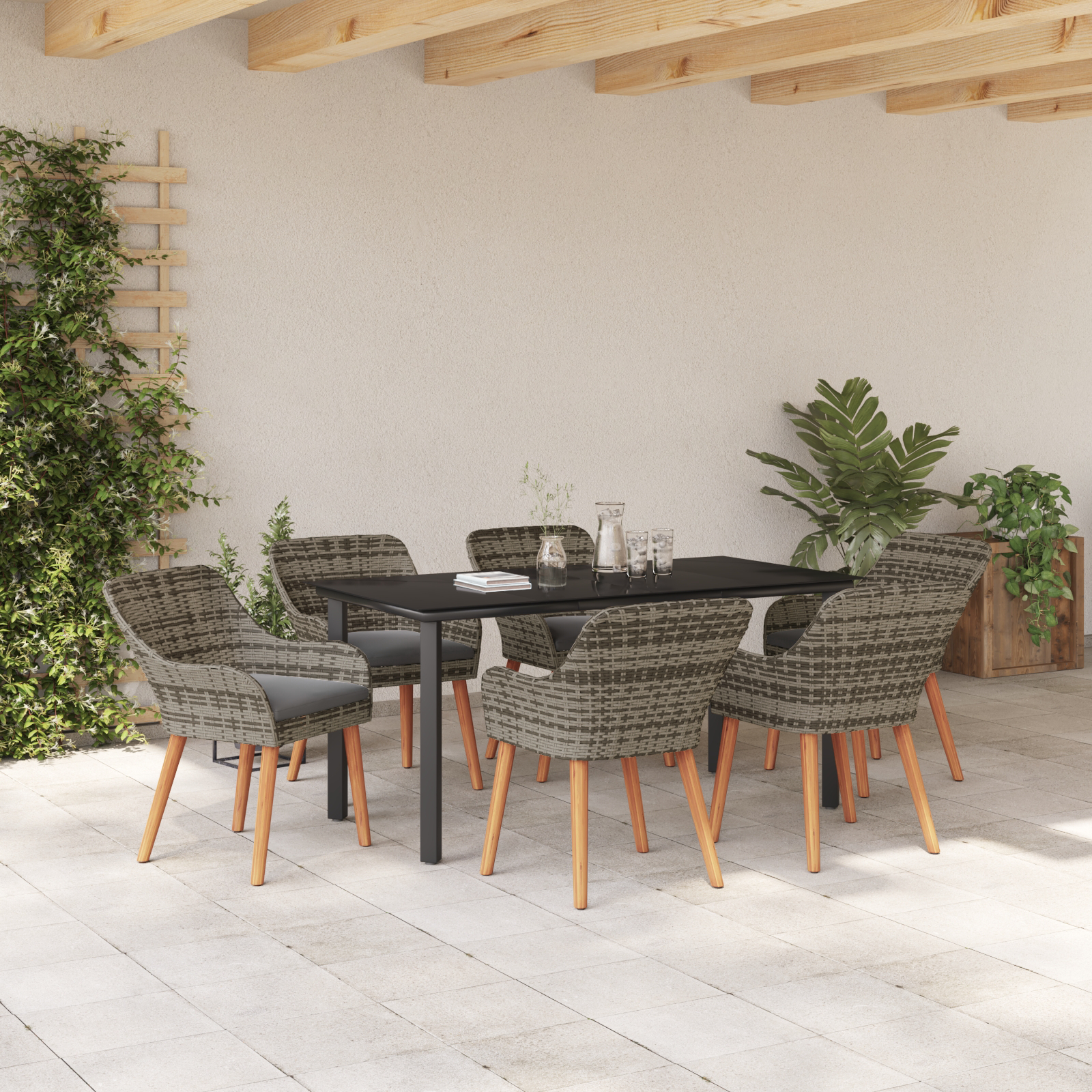 Set mese grădină cu 7 piese gri din ratan poliester GartenMobel Dekor
