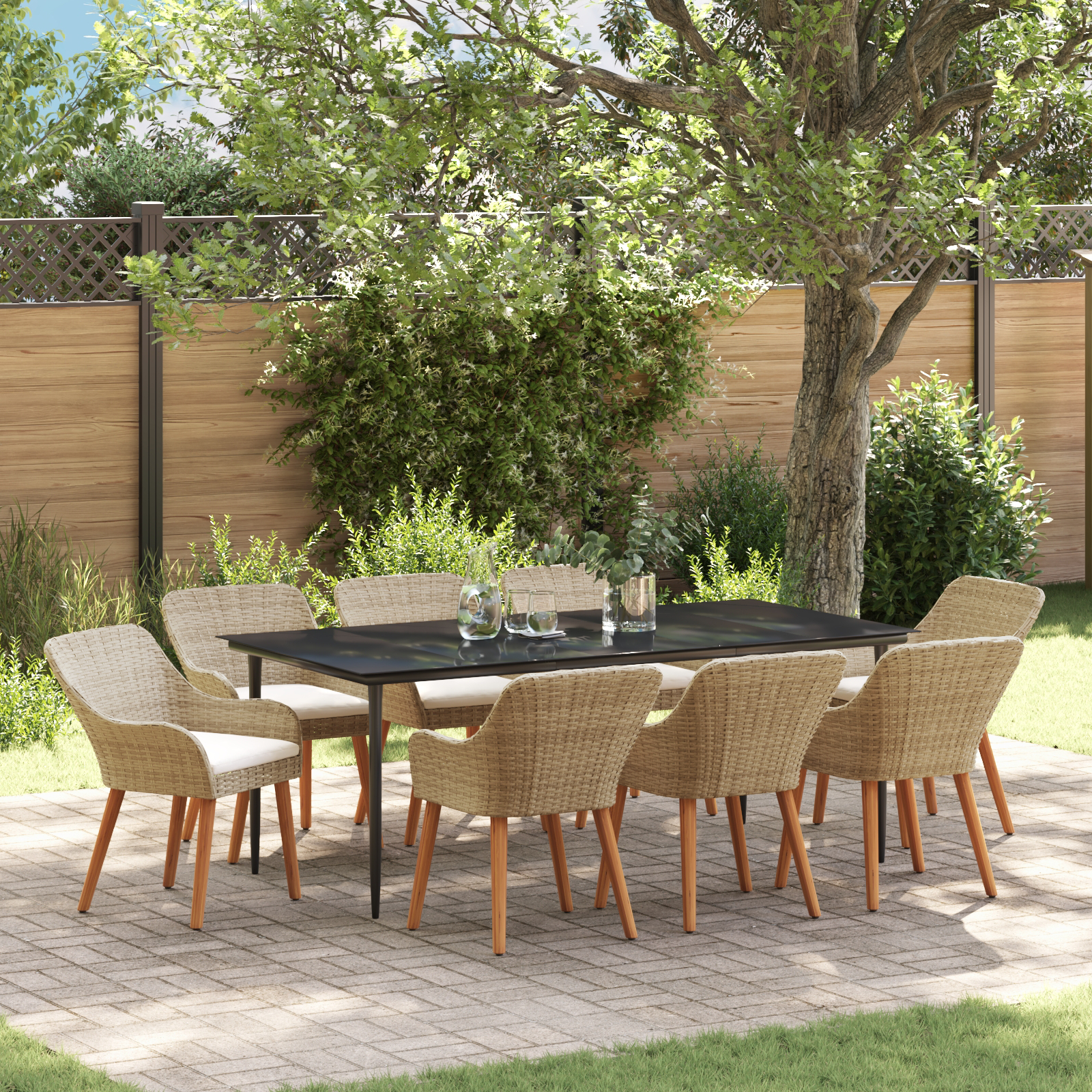 Set Dining Grădină 9 Piese Bej din Ratan Poly GartenMobel Dekor