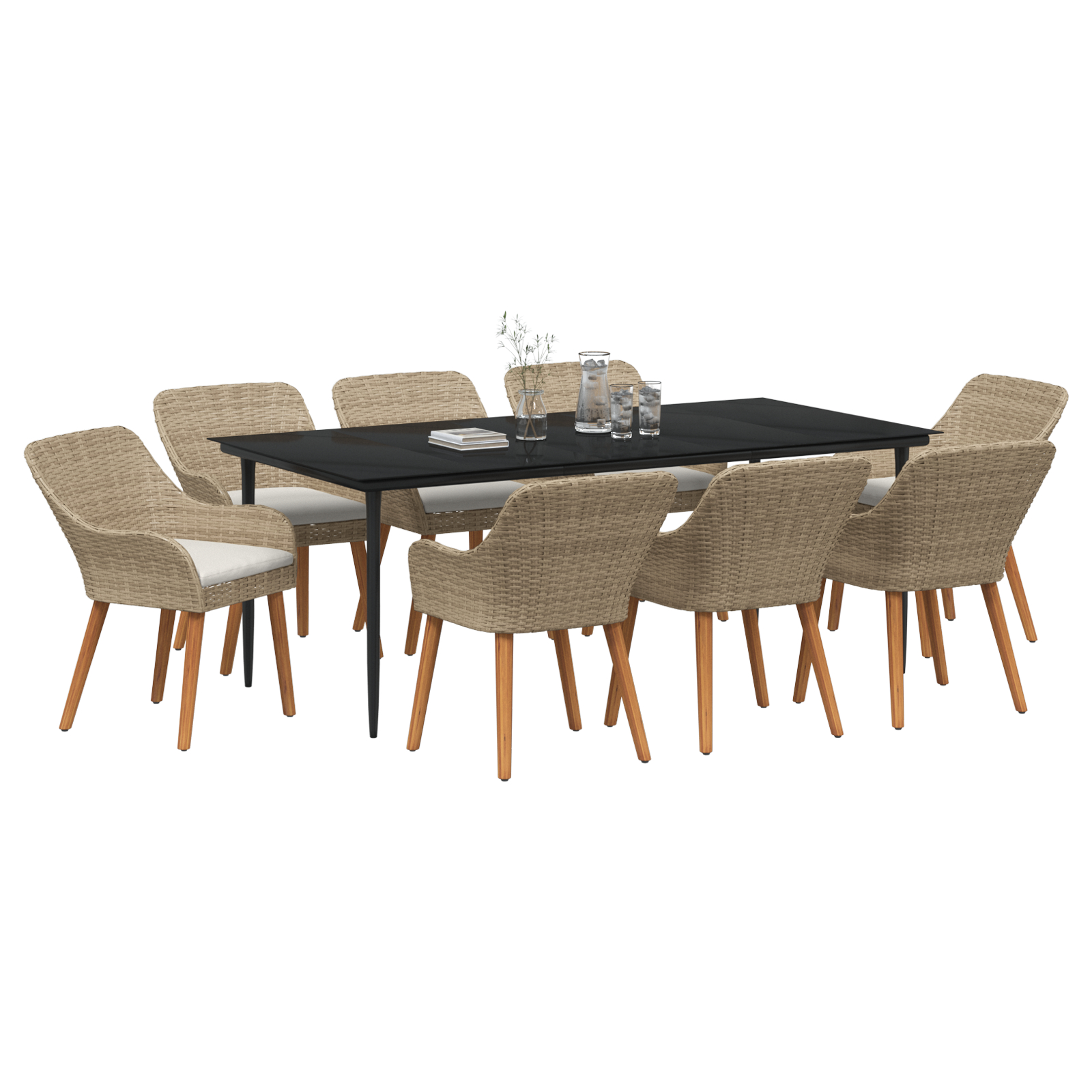 Set Dining Grădină 9 Piese Bej din Ratan Poly GartenMobel Dekor