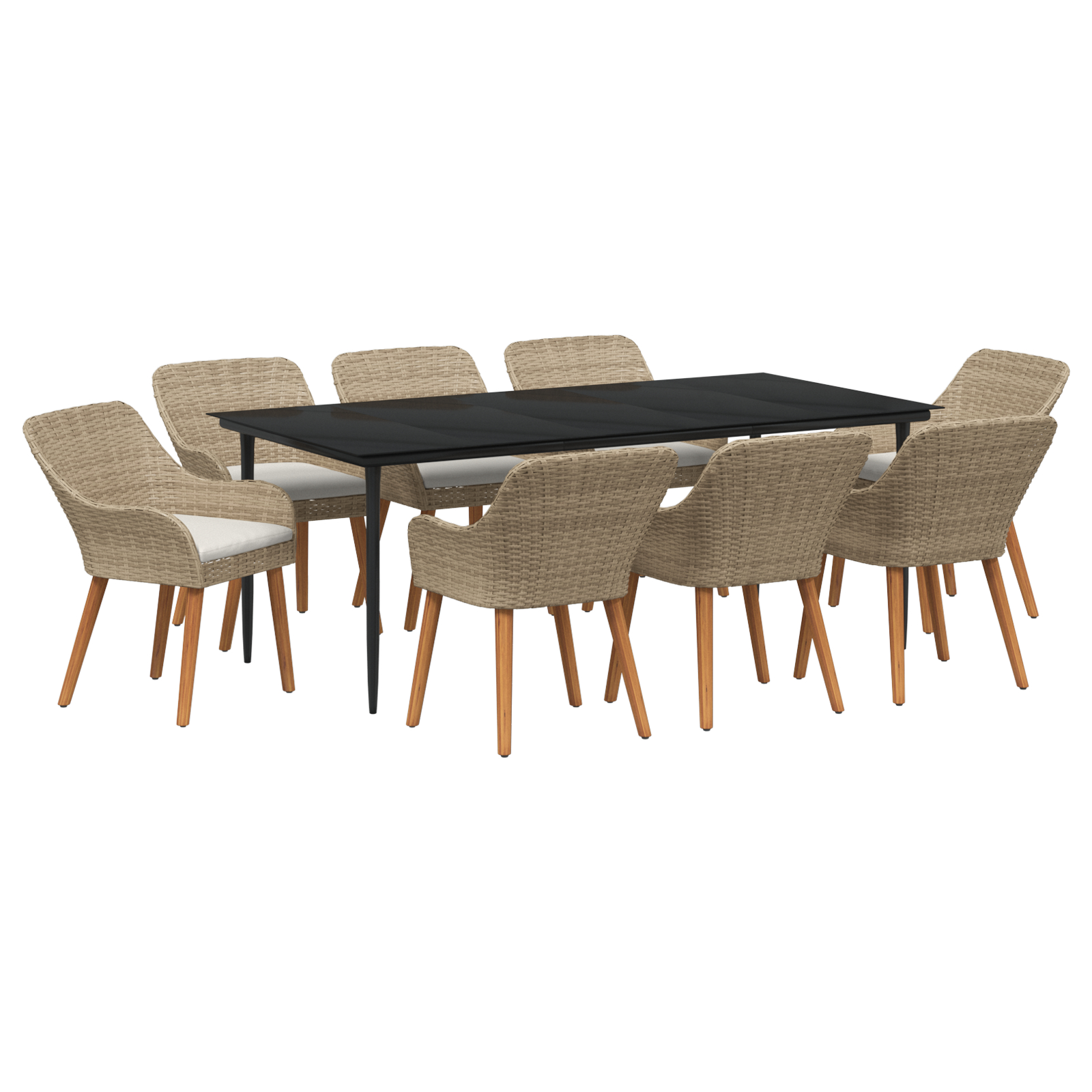 Set Dining Grădină 9 Piese Bej din Ratan Poly GartenMobel Dekor