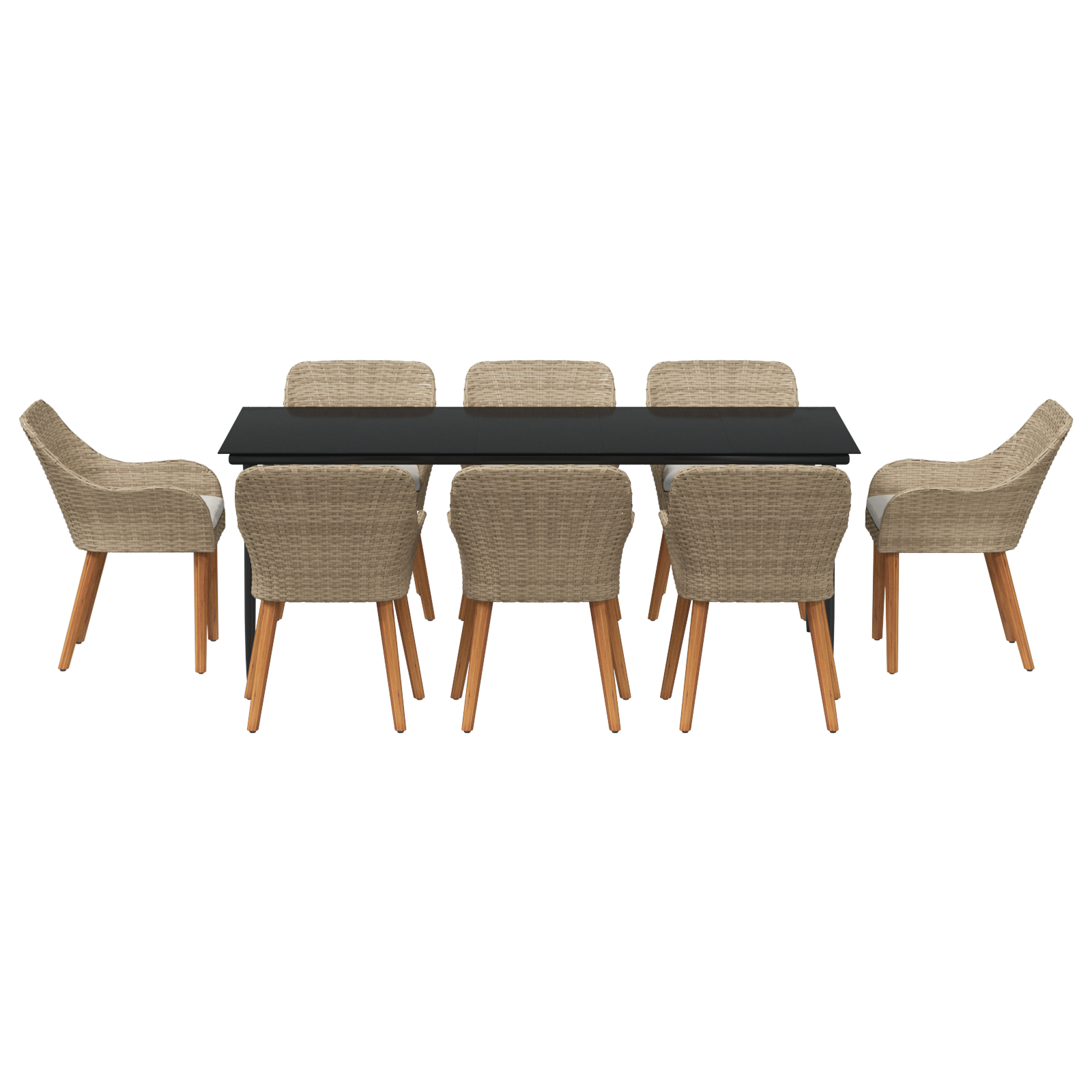 Set Dining Grădină 9 Piese Bej din Ratan Poly GartenMobel Dekor