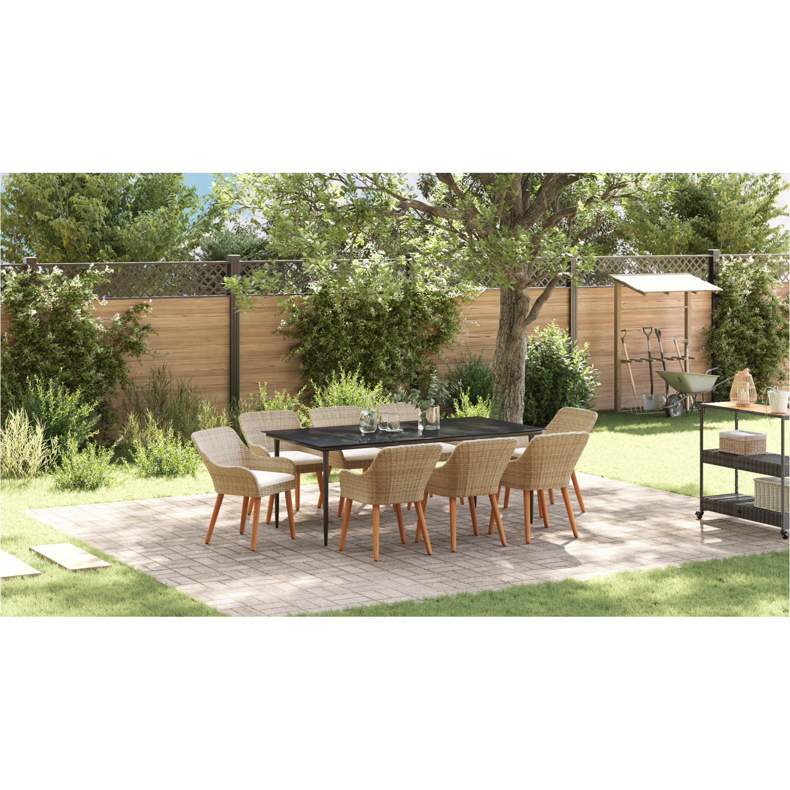 Set Dining Grădină 9 Piese Bej din Ratan Poly GartenMobel Dekor