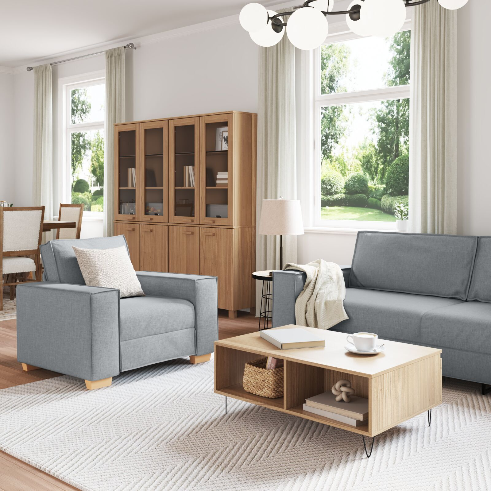 Set canapea, 3 piese, perne gri deschis, textil GartenMobel Dekor