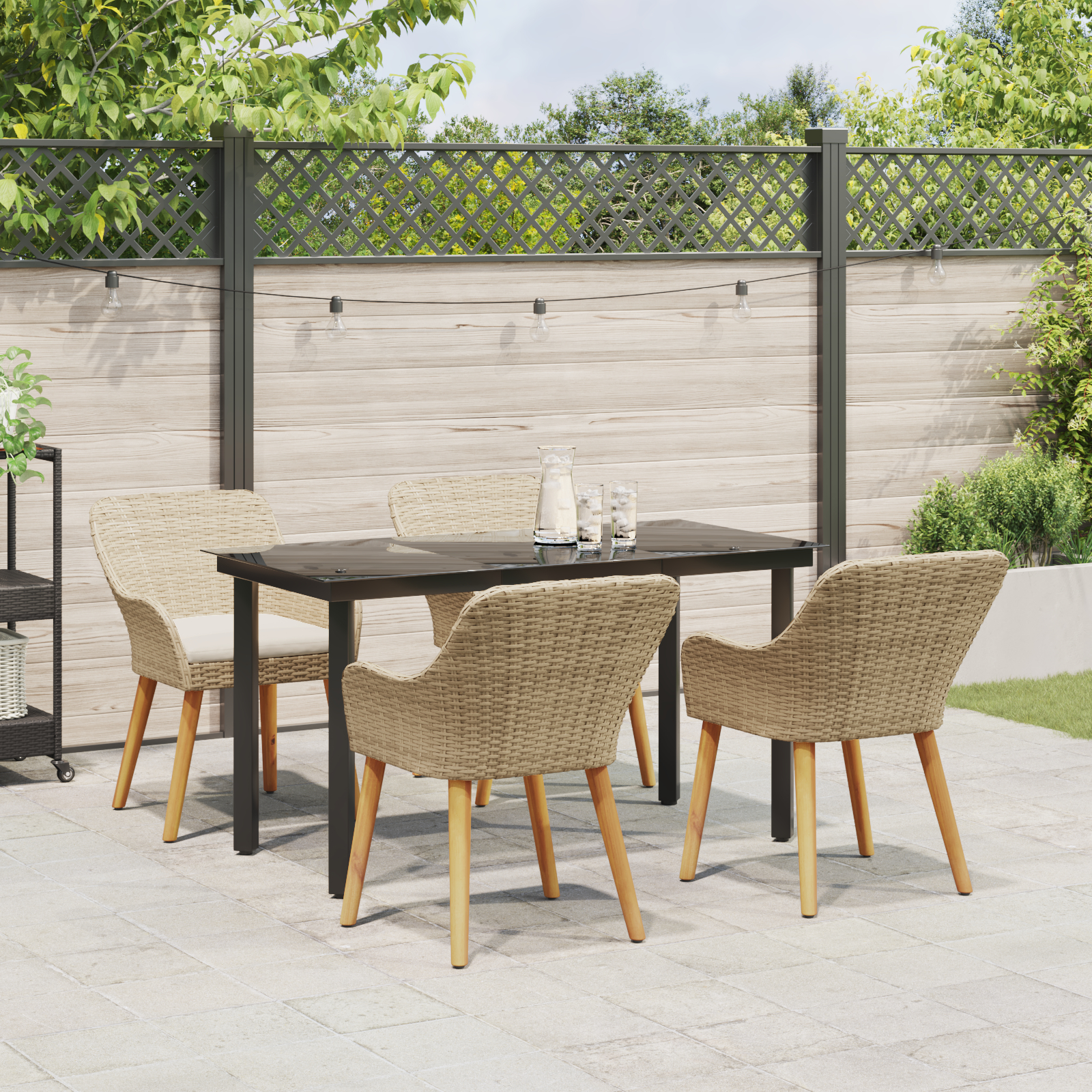 Set de dining de grădină 5 piese Bej Ratan Poli GartenMobel Dekor