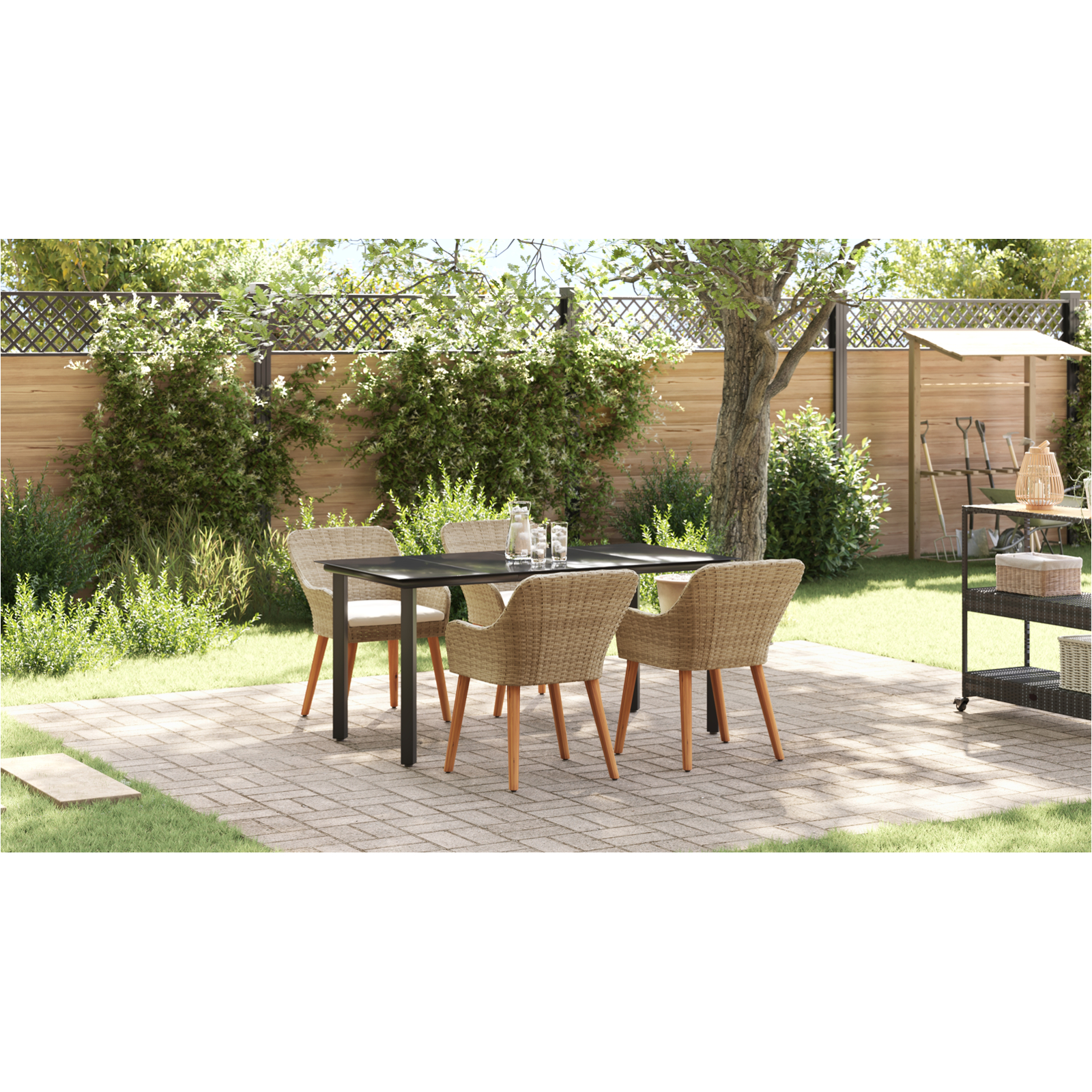 Set de dining pentru grădină 5 piese Bej Ratan Poliat GartenMobel Dekor