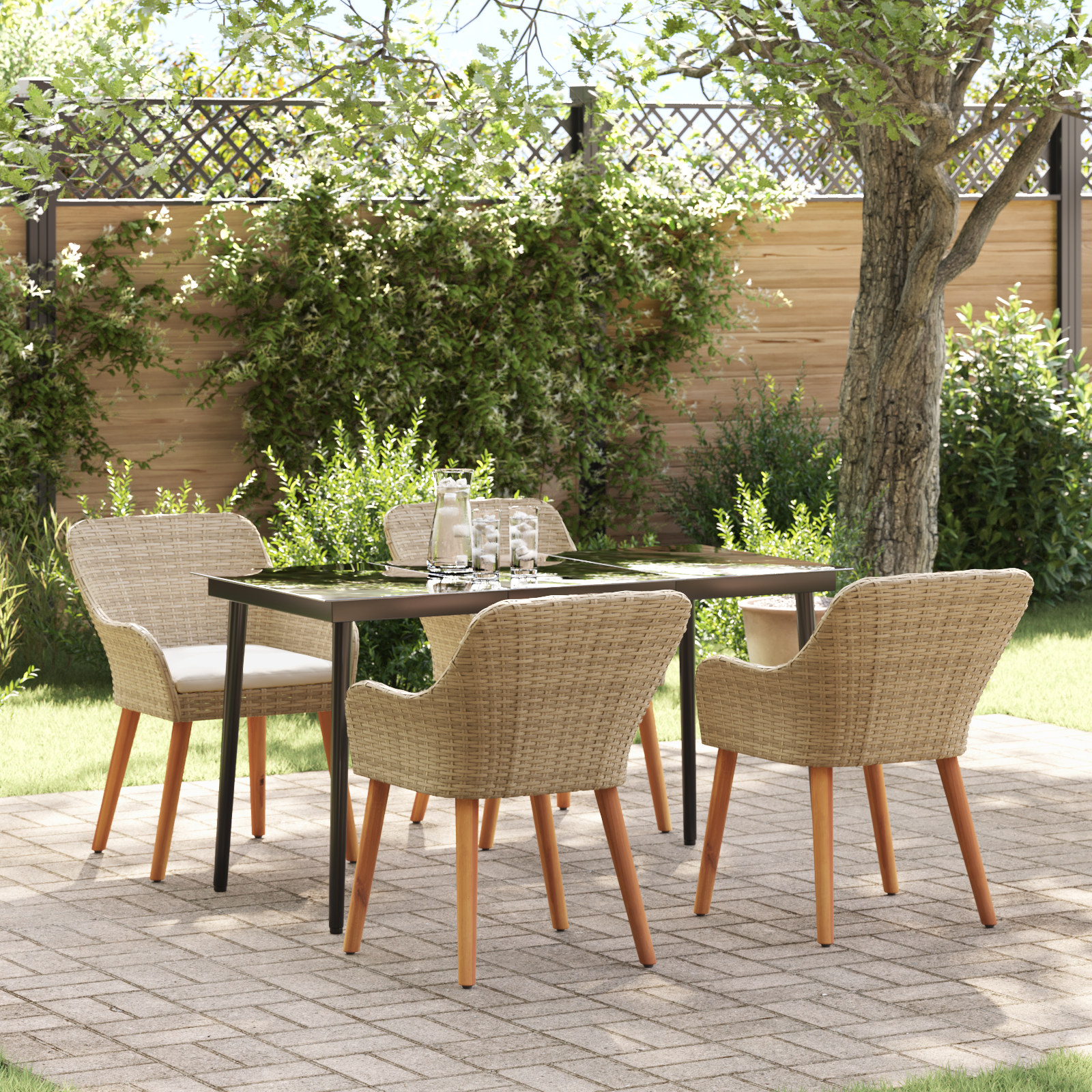 Set de dining pentru grădină 5 piese Bej din Ratan Poly GartenMobel Dekor