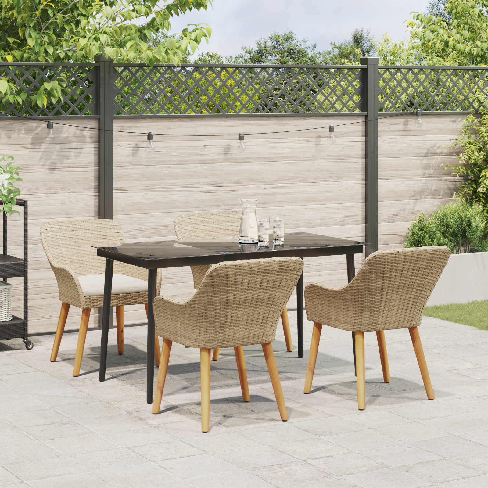 Set de dining pentru grădină 5 piese Bej din Ratan Poly GartenMobel Dekor