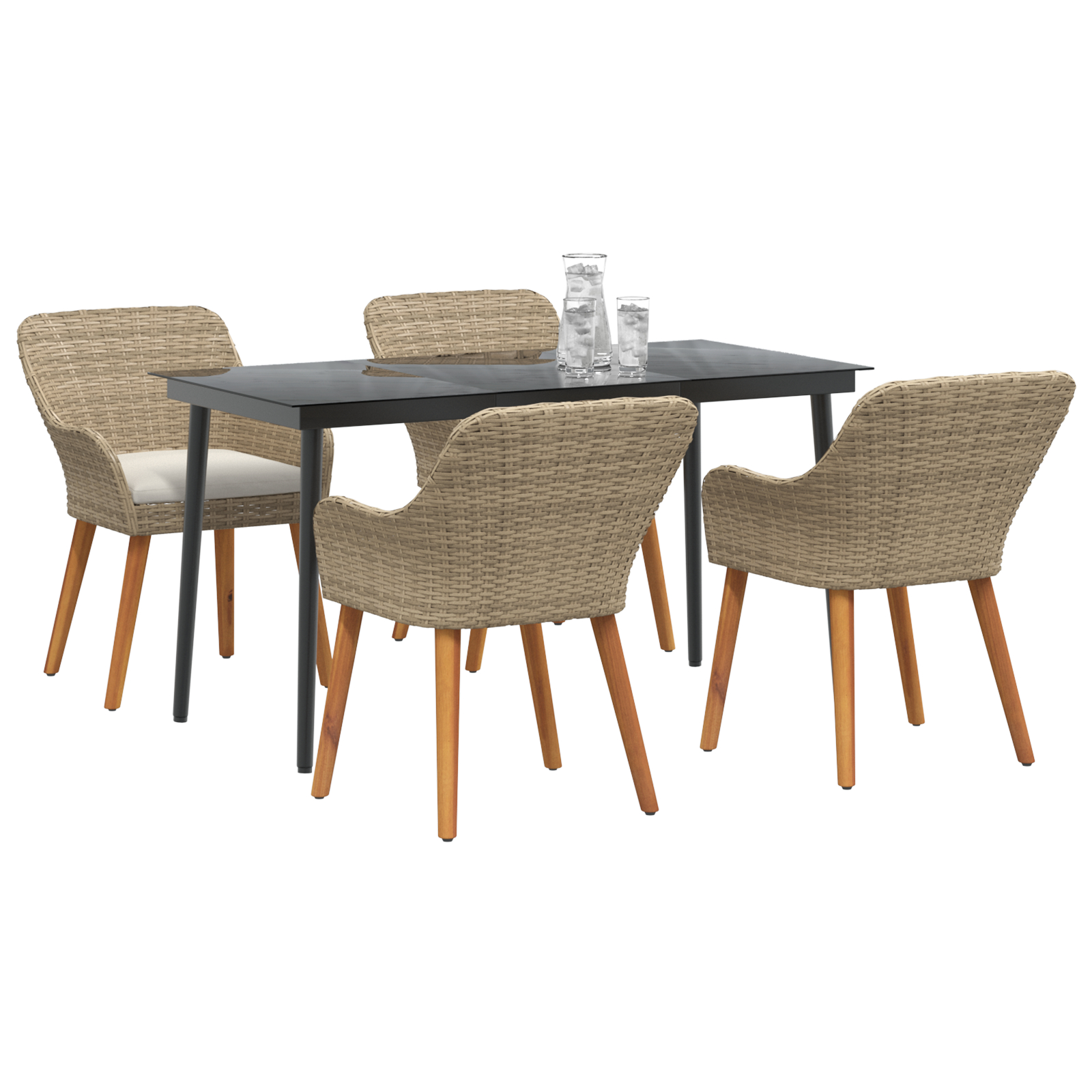 Set de dining pentru grădină 5 piese Bej din Ratan Poly GartenMobel Dekor