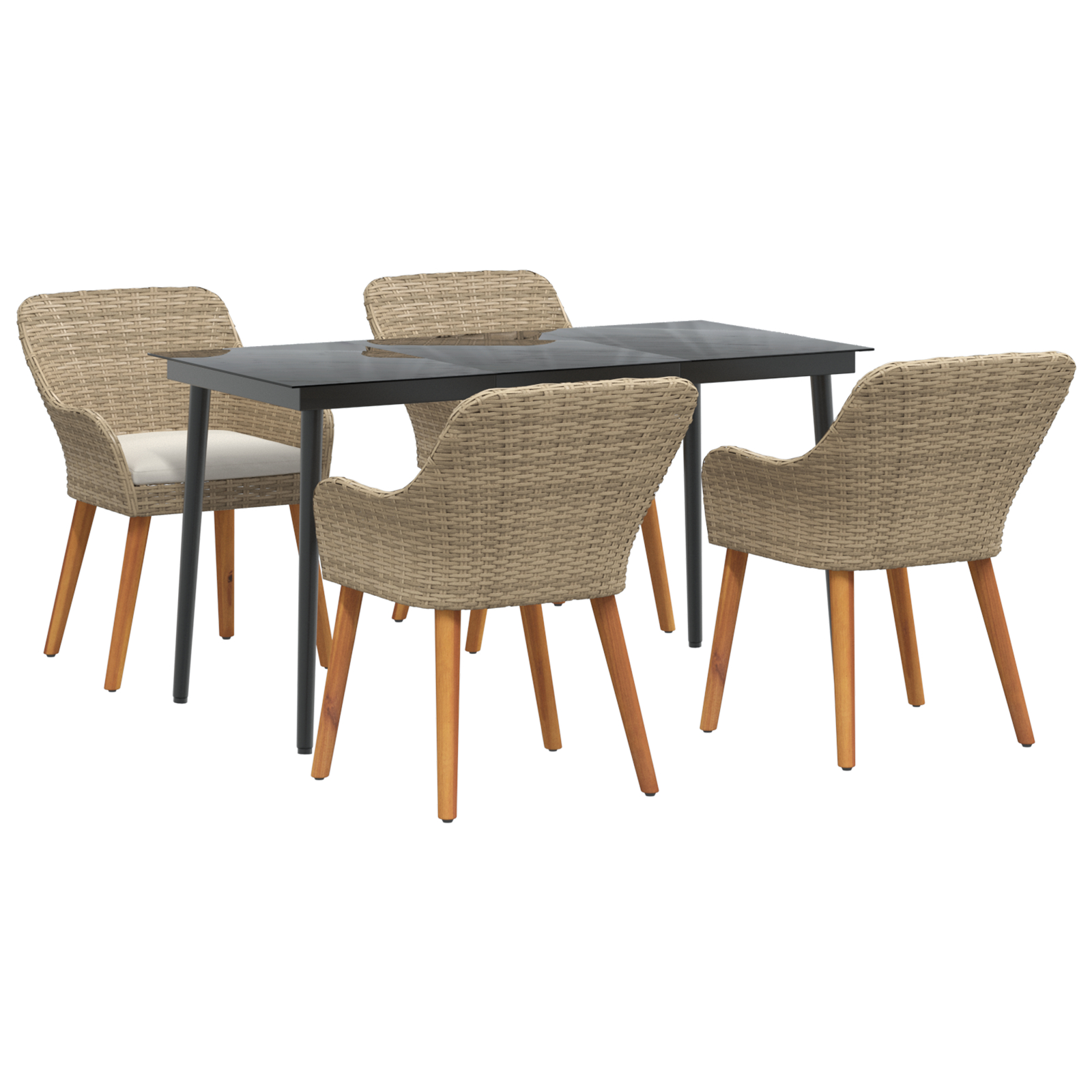 Set de dining pentru grădină 5 piese Bej din Ratan Poly GartenMobel Dekor