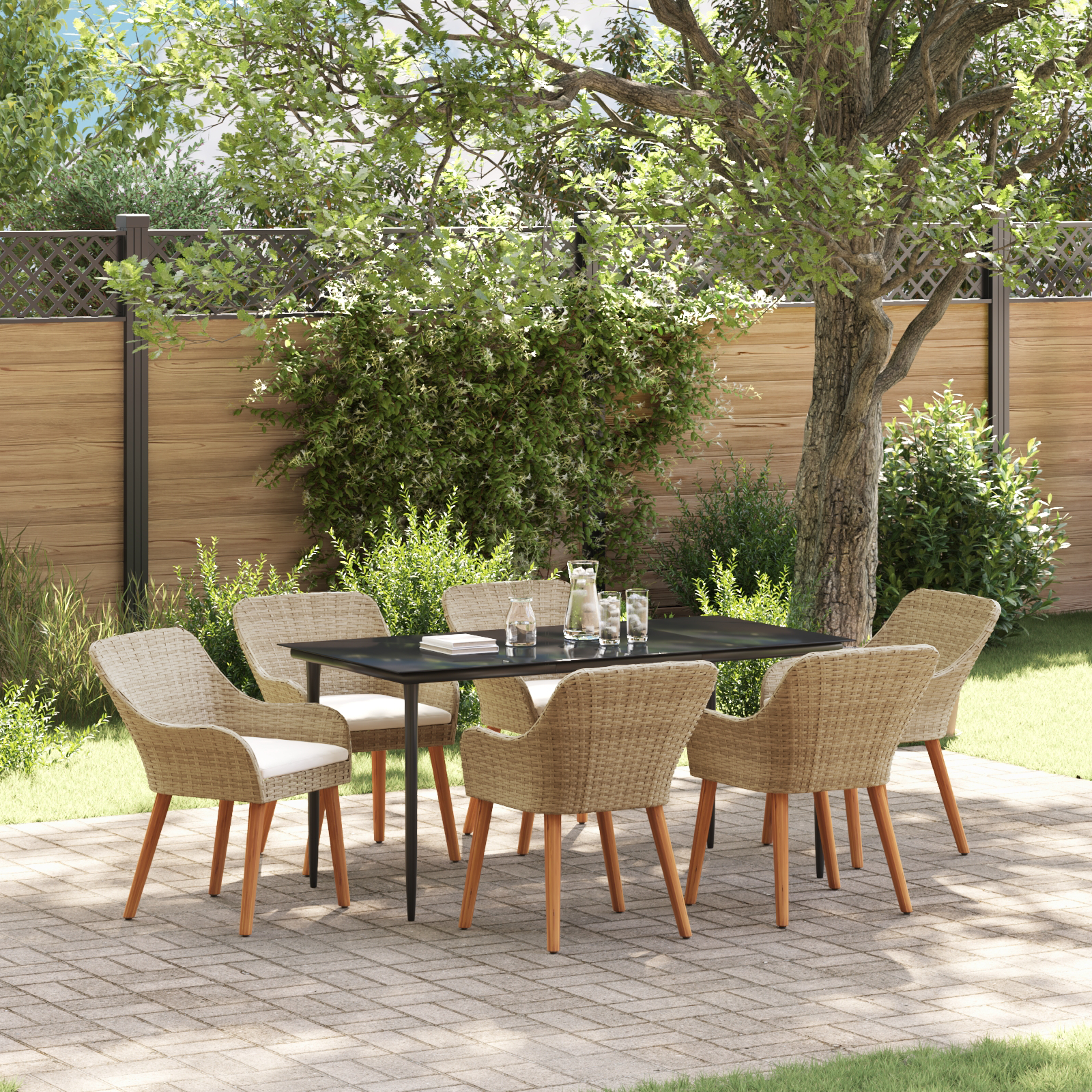 Set de dining pentru grădină 7 piese Bej Ratan Poly GartenMobel Dekor