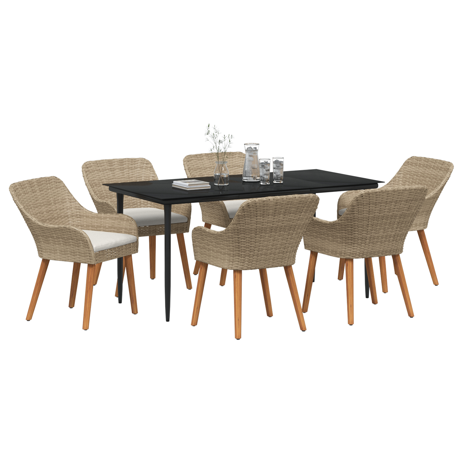 Set de dining pentru grădină 7 piese Bej Ratan Poly GartenMobel Dekor
