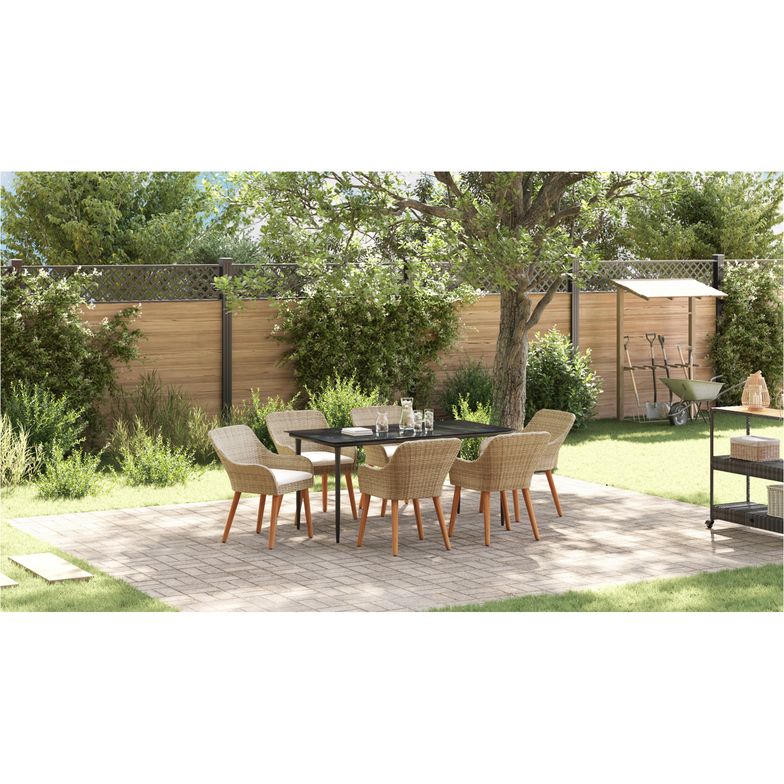 Set de dining pentru grădină 7 piese Bej Ratan Poly GartenMobel Dekor
